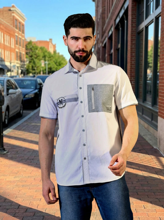 Urban Cotton Printed Regular Fit Shirt for Men - White (CWY026)