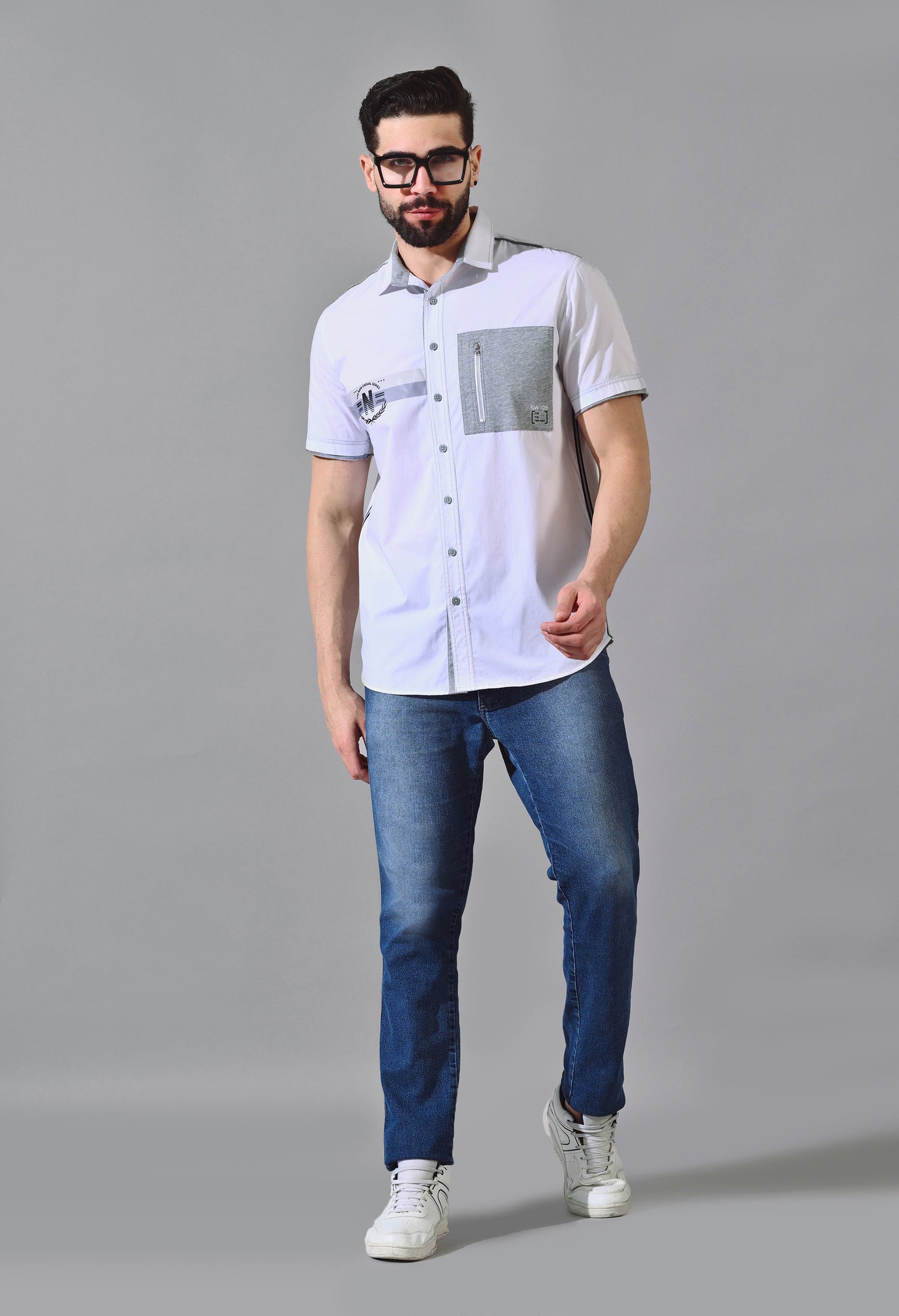 Pier Seven Urban Cotton Printed Regular Fit Shirt for Men - White (CWY026) Pier Seven