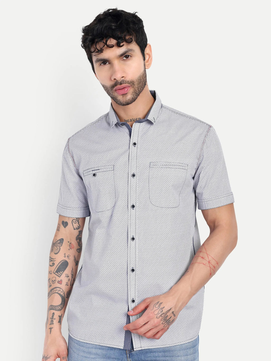 Pier Seven Men's Cotton Printed Regular Fit Shirt - Navy Blue (CWY028) Pier Seven