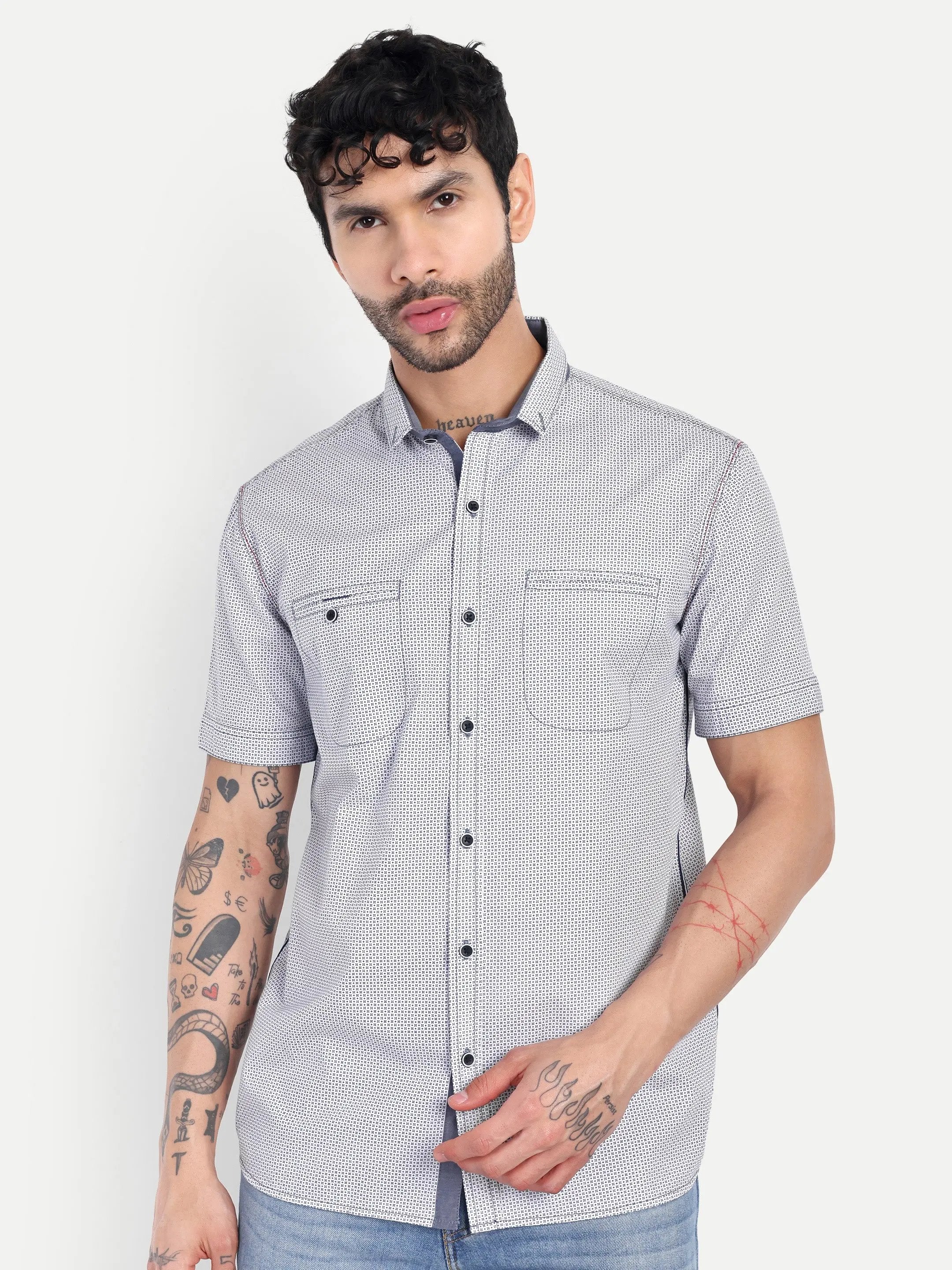 Pier Seven Men's Cotton Printed Regular Fit Shirt - Navy Blue (CWY028) Pier Seven