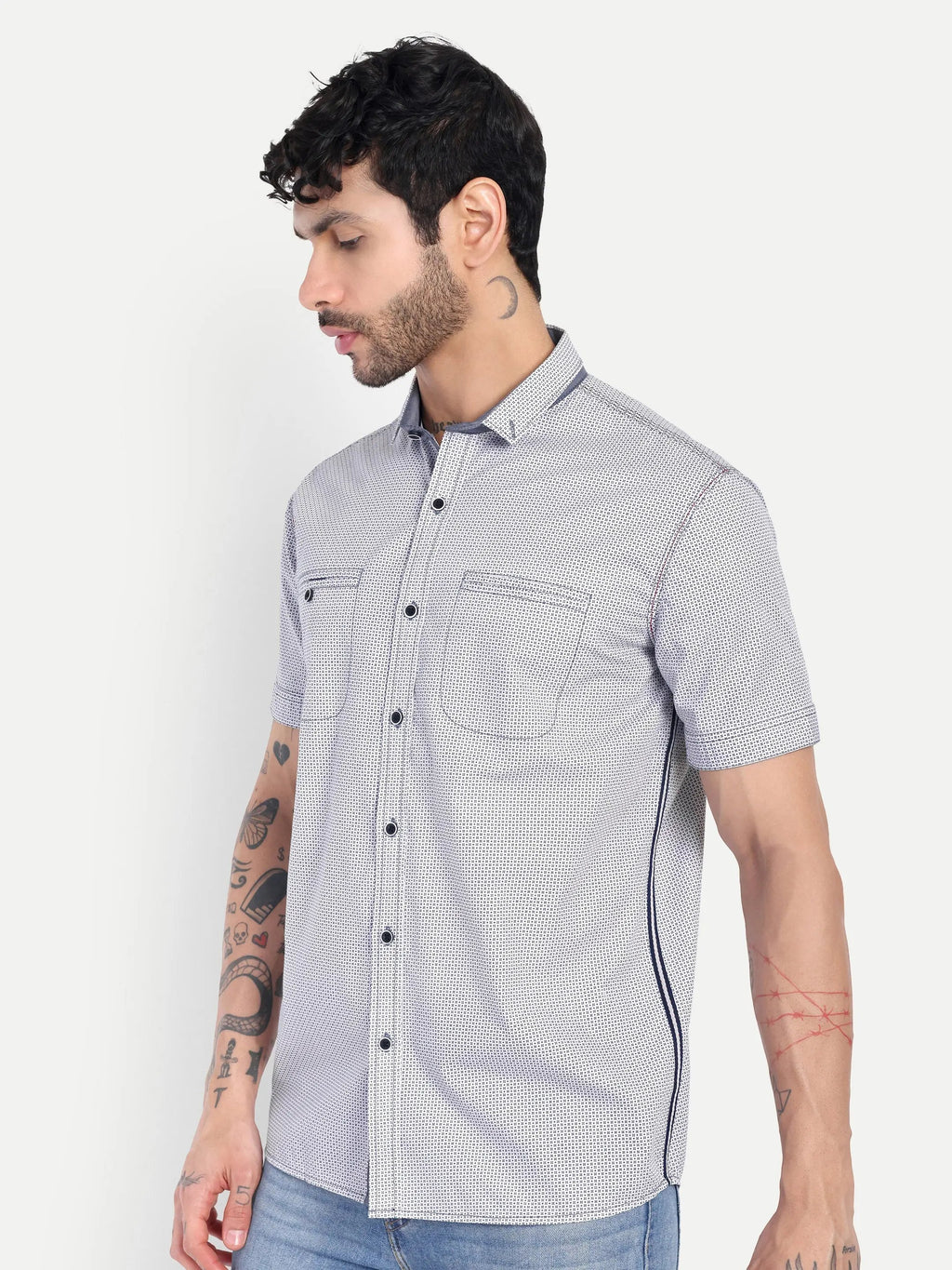 Pier Seven Men's Cotton Printed Regular Fit Shirt - Navy Blue (CWY028) Pier Seven