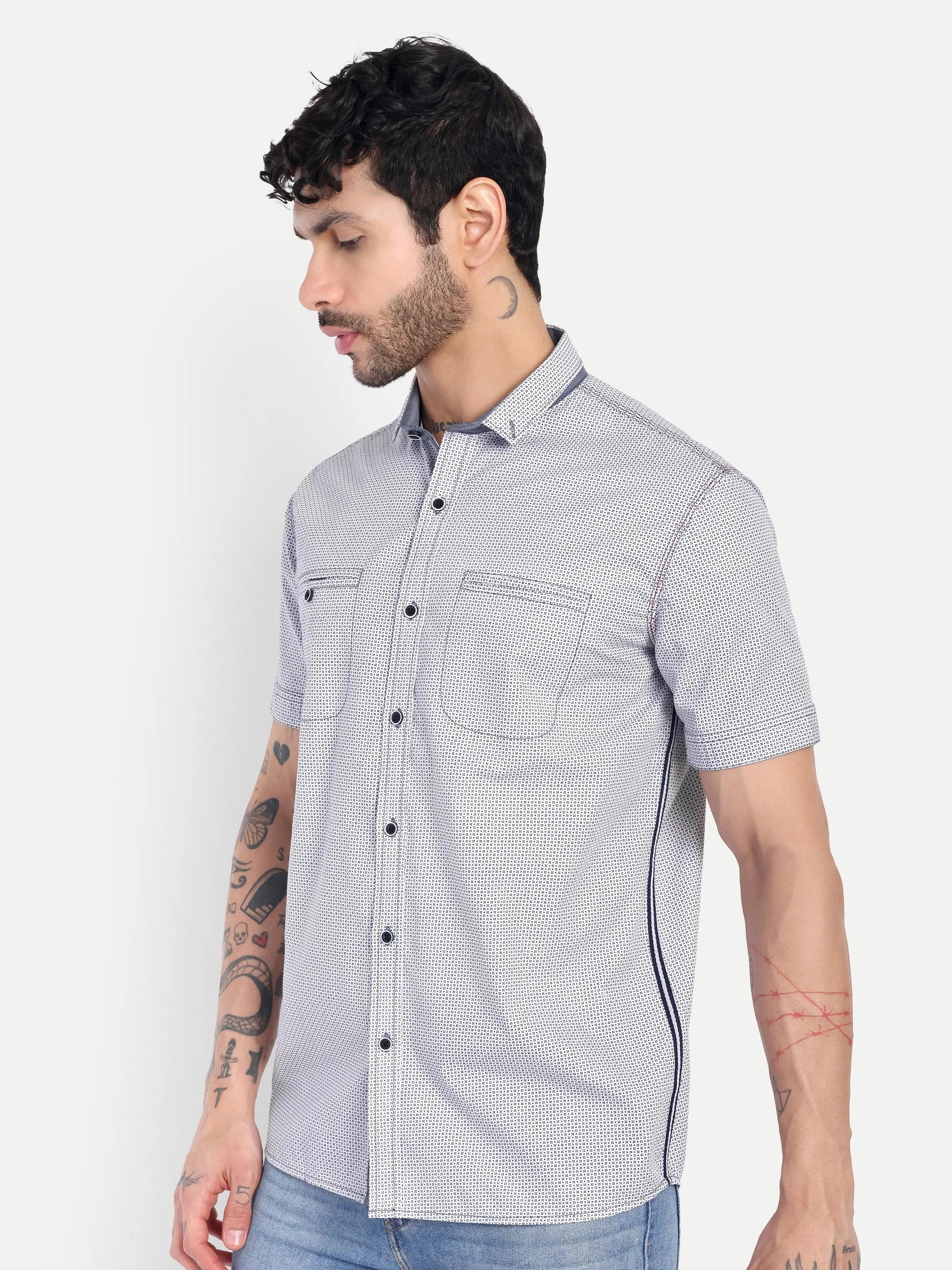 Pier Seven Men's Cotton Printed Regular Fit Shirt - Navy Blue (CWY028) Pier Seven