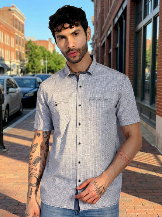 Men's Cotton Printed Regular Fit Shirt - Navy Blue (CWY028)