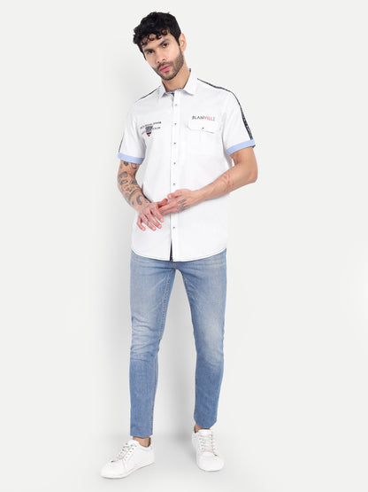 Pier Seven Urban Cotton Embroidered Men's Regular Fit Shirt - White (CWY037)