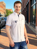 COSTAL TAP TRIM NAUTICAL TRIM CASUAL SHIRT WHITE