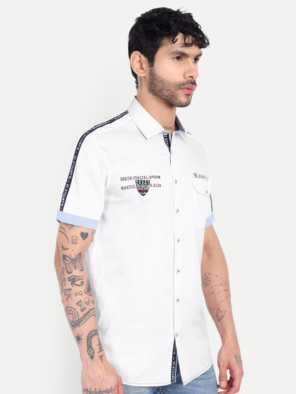 Pier Seven Urban Cotton Embroidered Men's Regular Fit Shirt - White (CWY037)