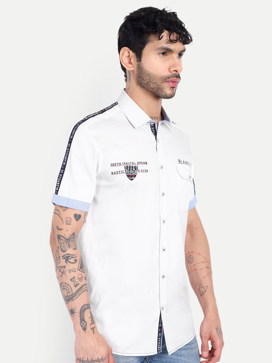 Pier Seven Urban Cotton Embroidered Men's Regular Fit Shirt - White (CWY037)