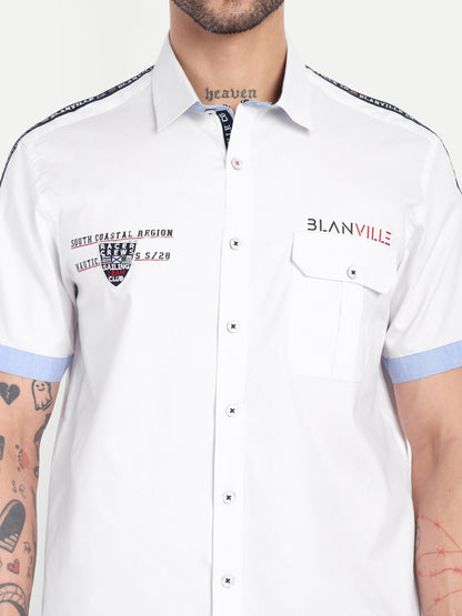 Pier Seven Urban Cotton Embroidered Men's Regular Fit Shirt - White (CWY037)