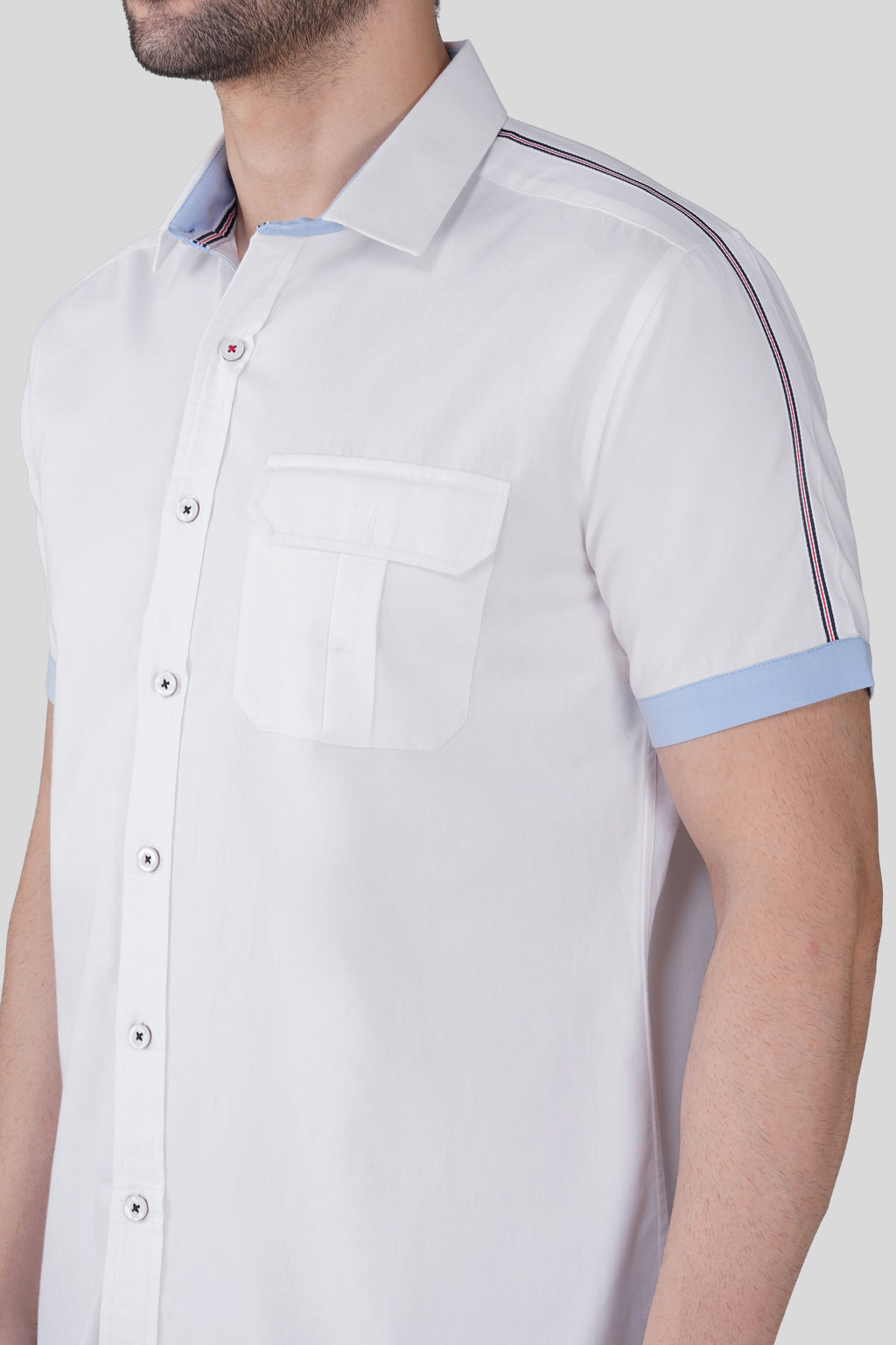 COSTAL TAP TRIM NAUTICAL TRIM CASUAL SHIRT WHITE