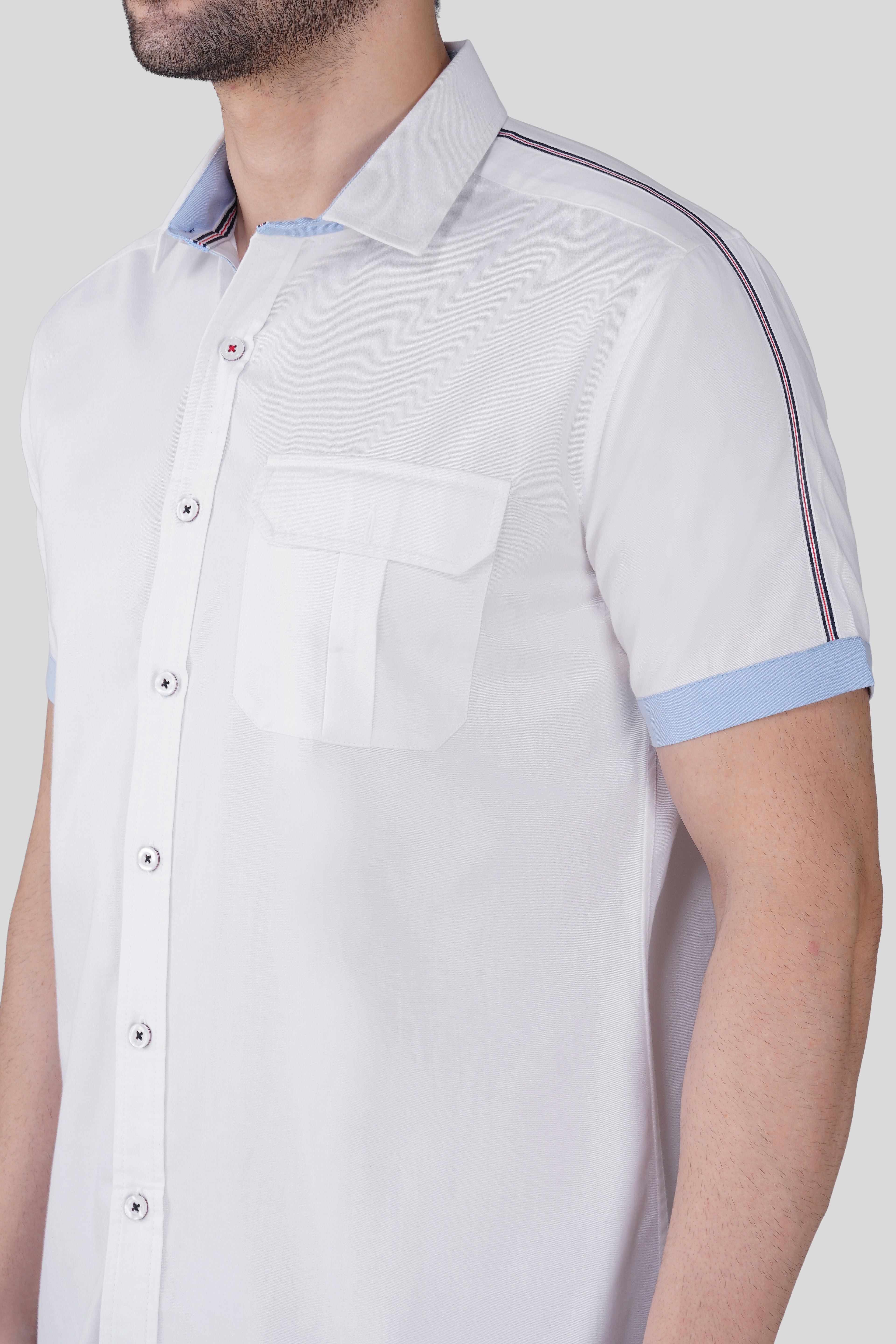 COSTAL TAP TRIM NAUTICAL TRIM CASUAL SHIRT WHITE