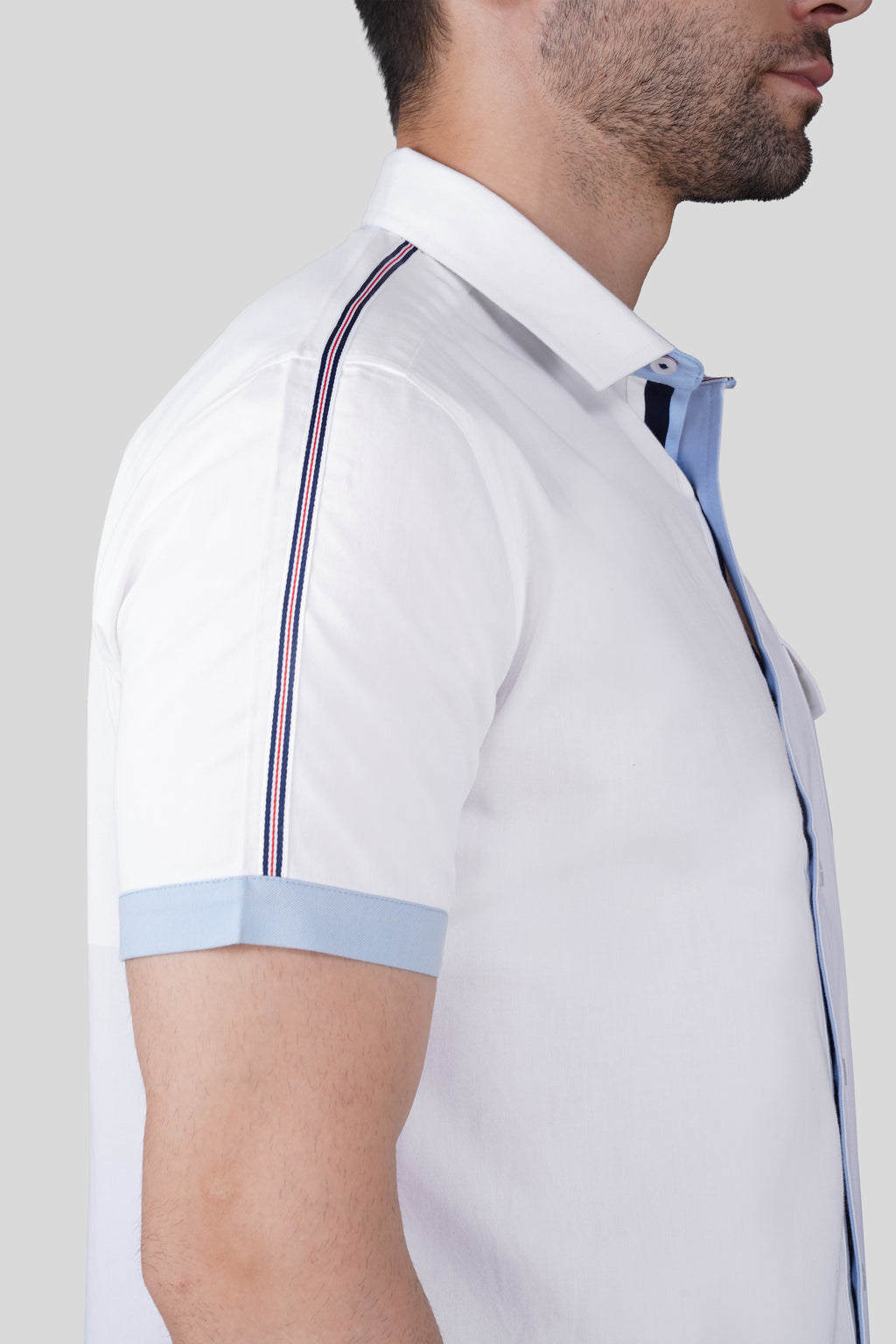 COSTAL TAP TRIM NAUTICAL TRIM CASUAL SHIRT WHITE