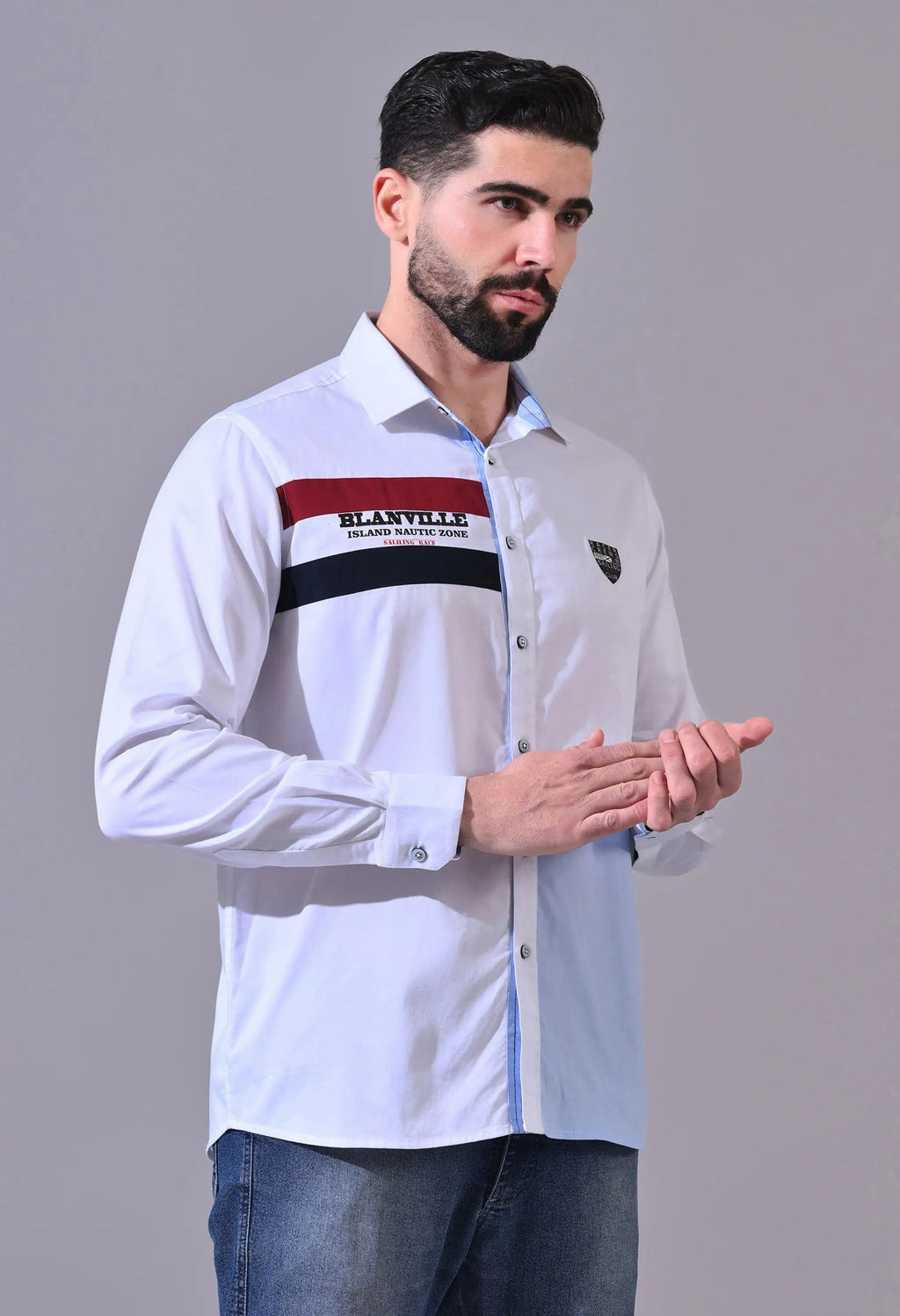 Pier Seven Men's Cotton Placement Printed Regular Fit Shirt - White (CWY040) Pier Seven