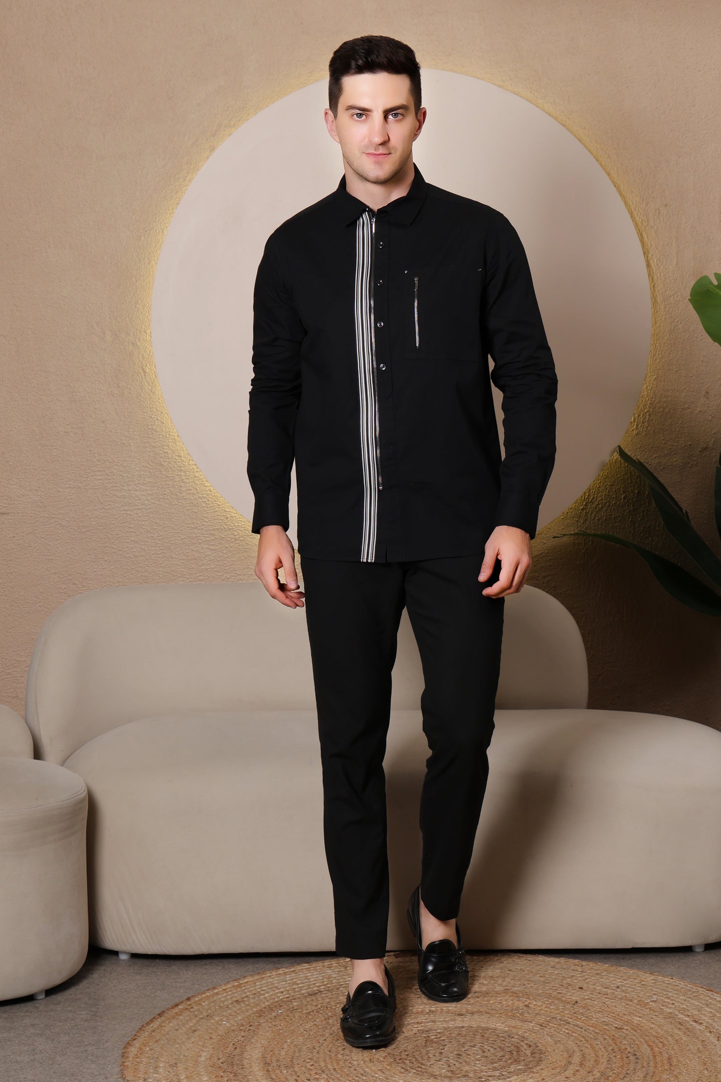 Pier Seven Urban Cotton Zipper Men's Regular Fit Shirt - Black (CWY045)