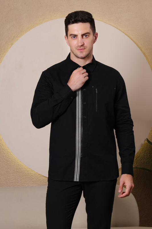 Pier Seven Urban Cotton Zipper Men's Regular Fit Shirt - Black (CWY045)