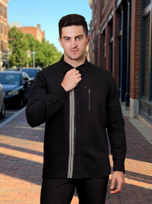 Urban Cotton Zipper Men's Regular Fit Shirt - Black (CWY045)