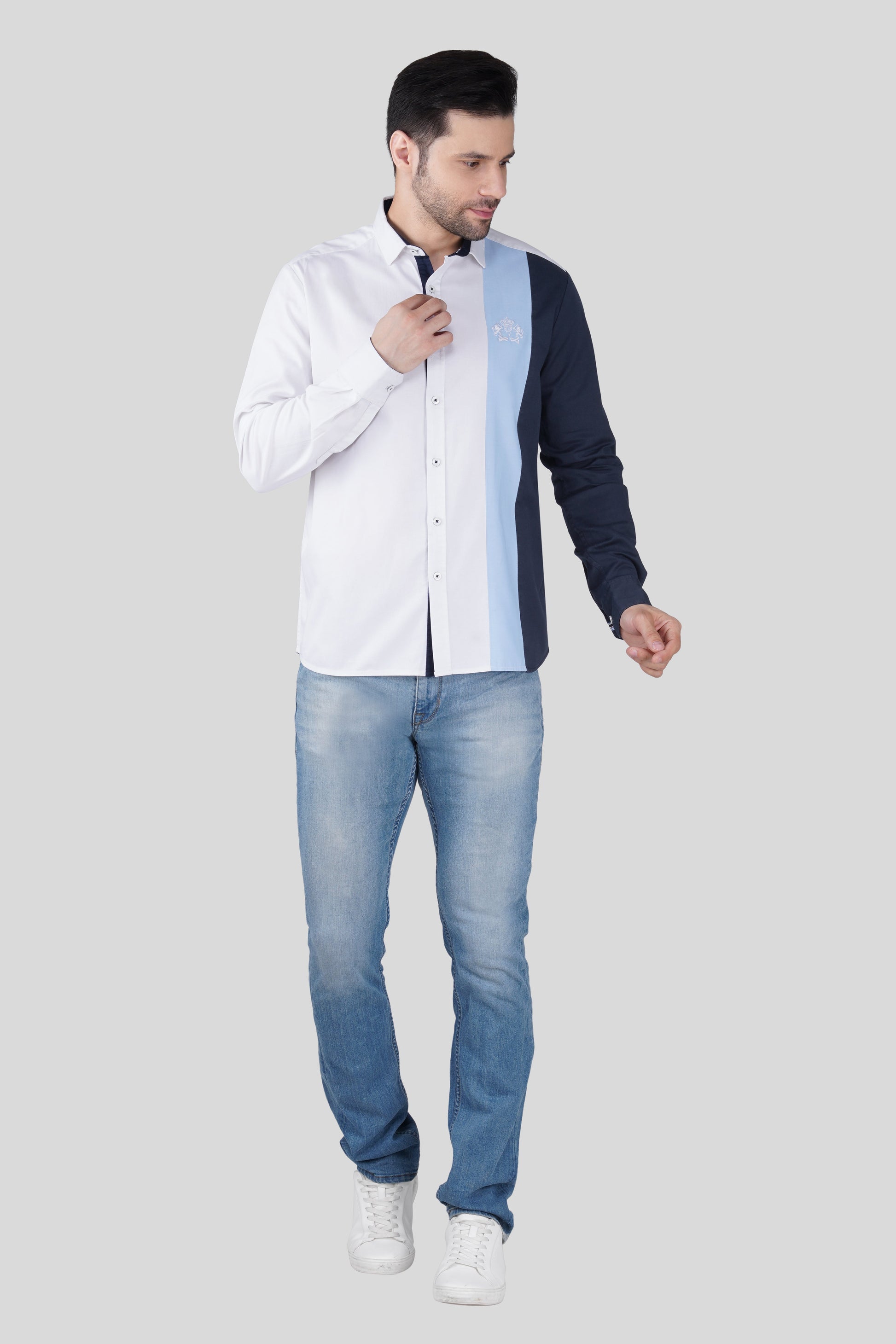 Pier Seven Urban Cotton Embroided Colour Block Regular Fit Shirt for Men - White (CWY050) Pier Seven