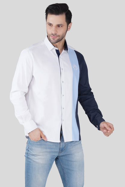 Pier Seven Urban Cotton Embroided Colour Block Regular Fit Shirt for Men - White (CWY050) Pier Seven