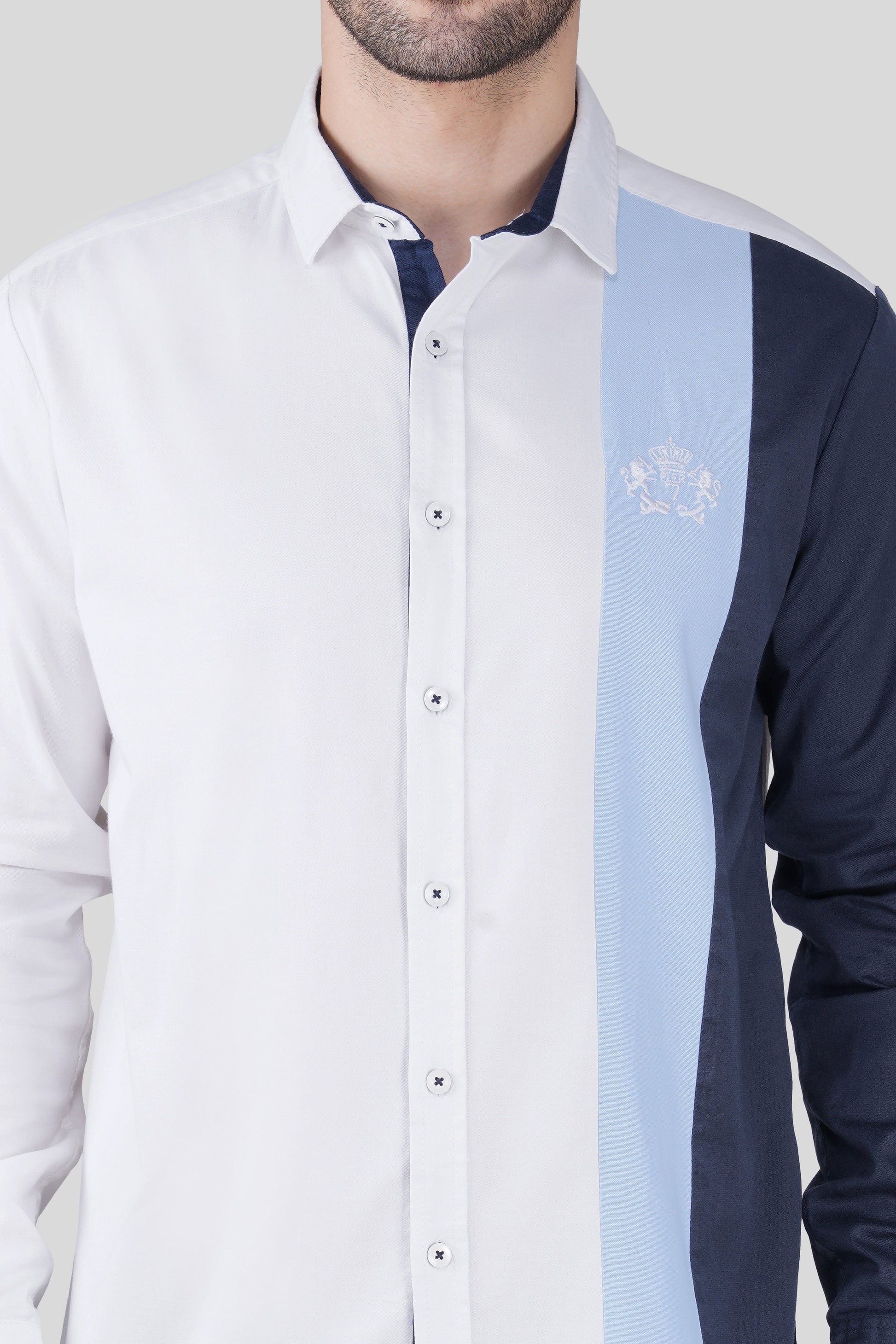 Pier Seven Urban Cotton Embroided Colour Block Regular Fit Shirt for Men - White (CWY050) Pier Seven
