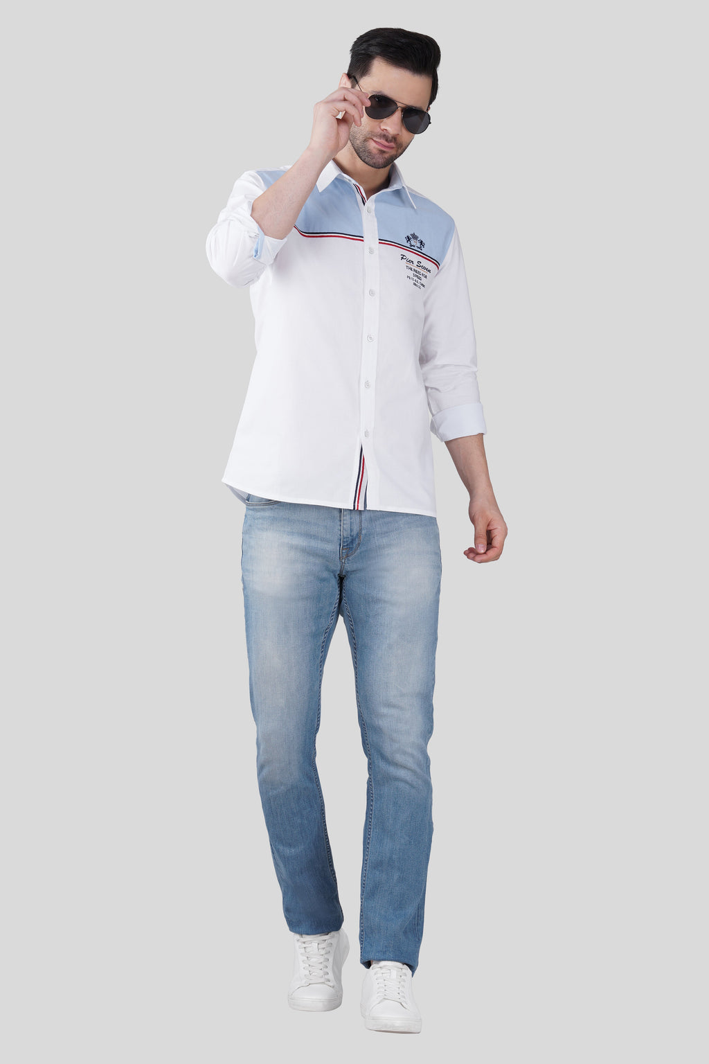 Pier Seven Luxe Cotton Printed Regular Fit Shirt for Men - White (JWC003) Pier Seven