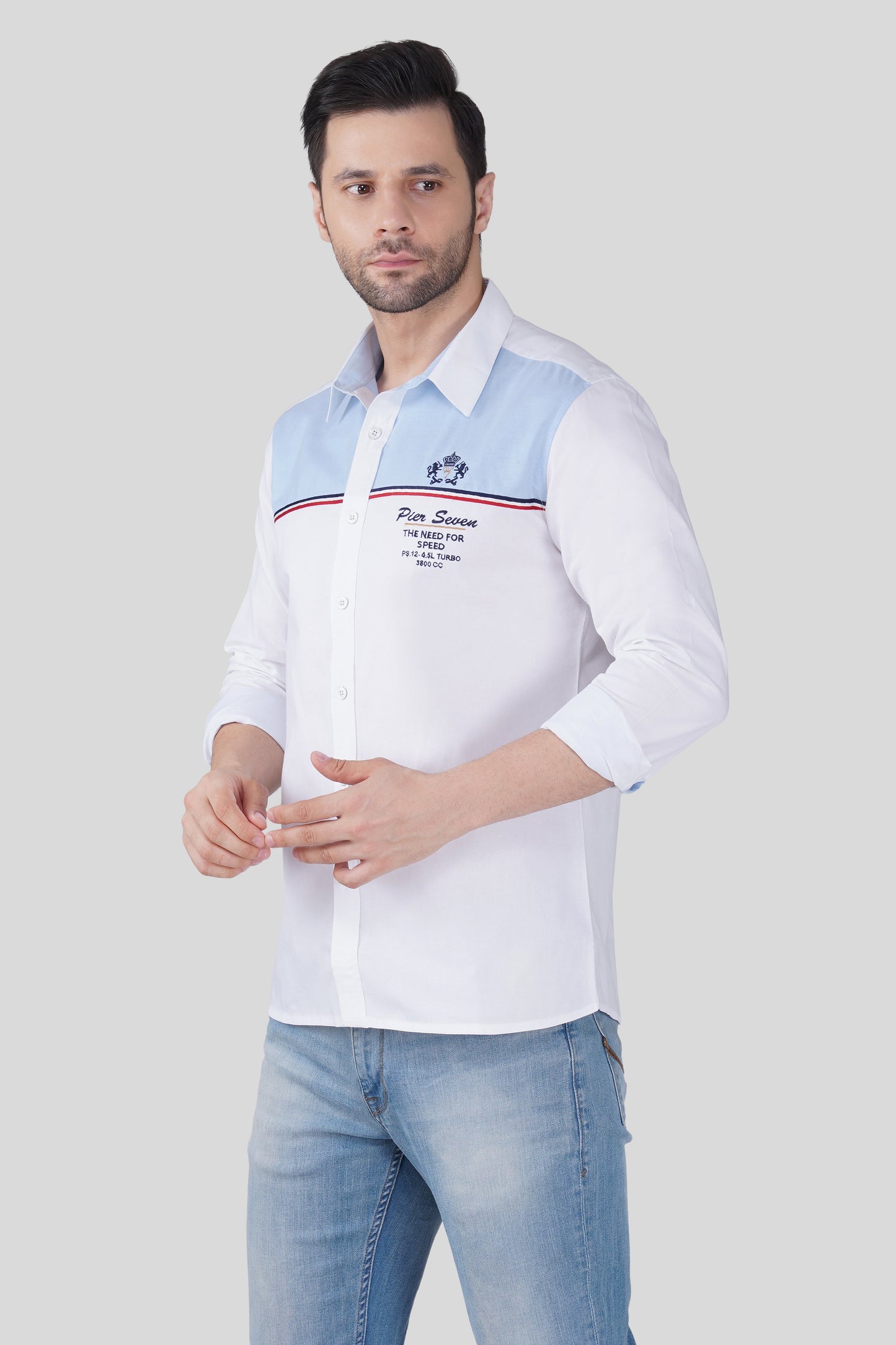 Pier Seven Luxe Cotton Printed Regular Fit Shirt for Men - White (JWC003) Pier Seven