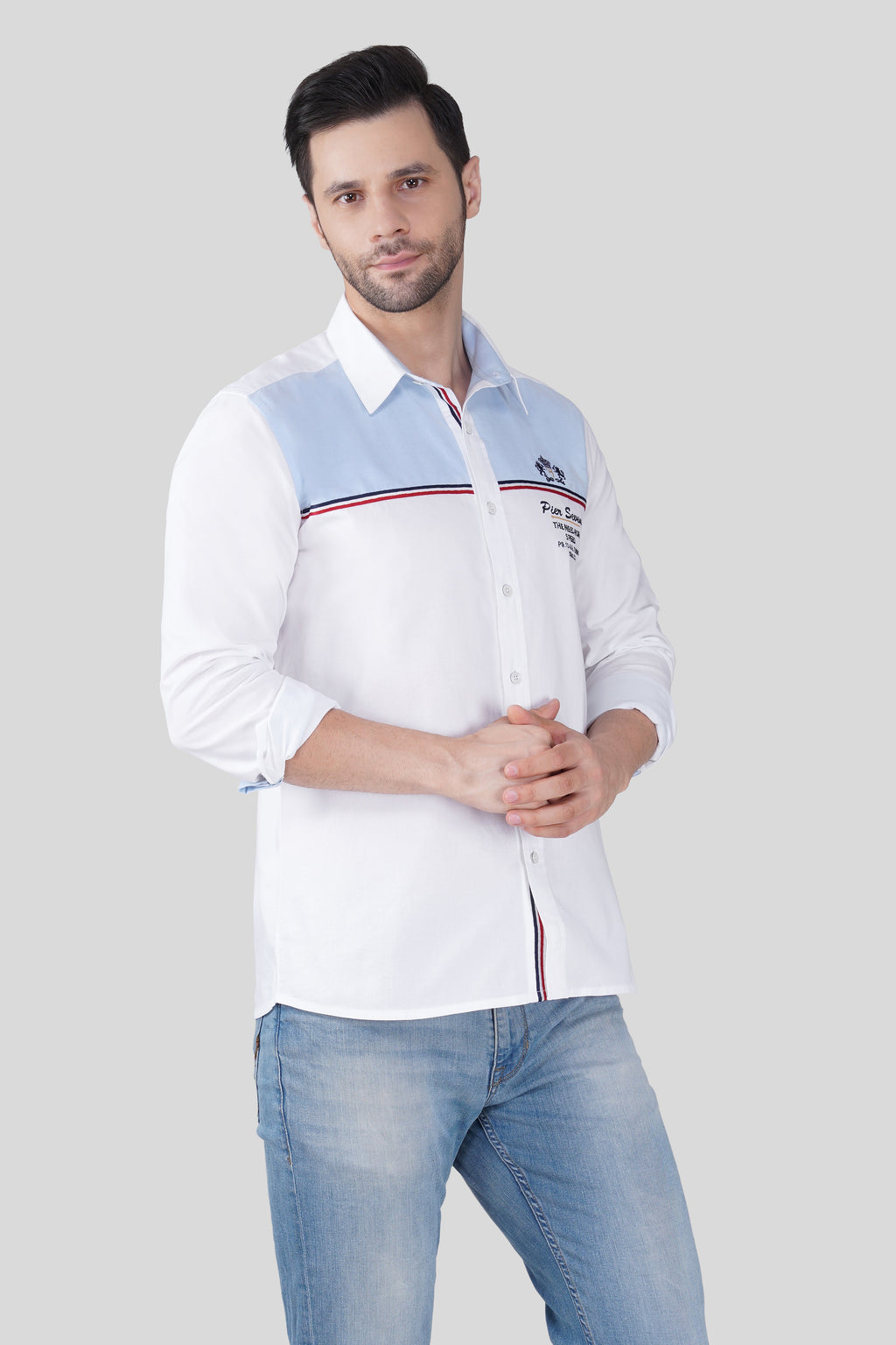 Pier Seven Luxe Cotton Printed Regular Fit Shirt for Men - White (JWC003) Pier Seven