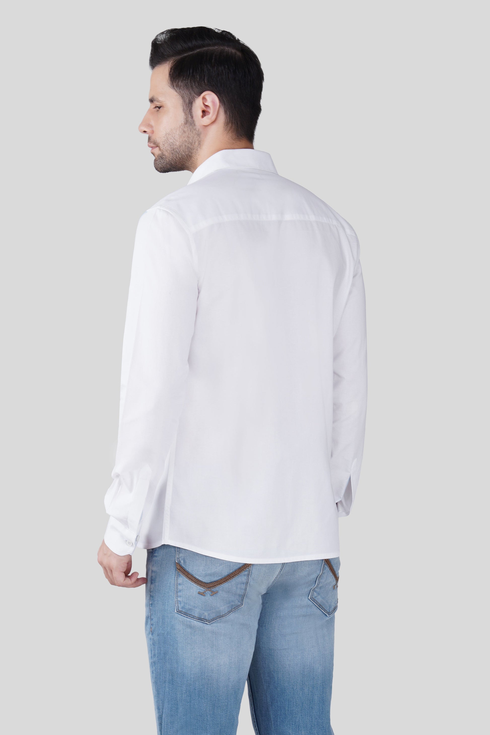 Pier Seven Luxe Cotton Printed Regular Fit Shirt for Men - White (JWC003) Pier Seven