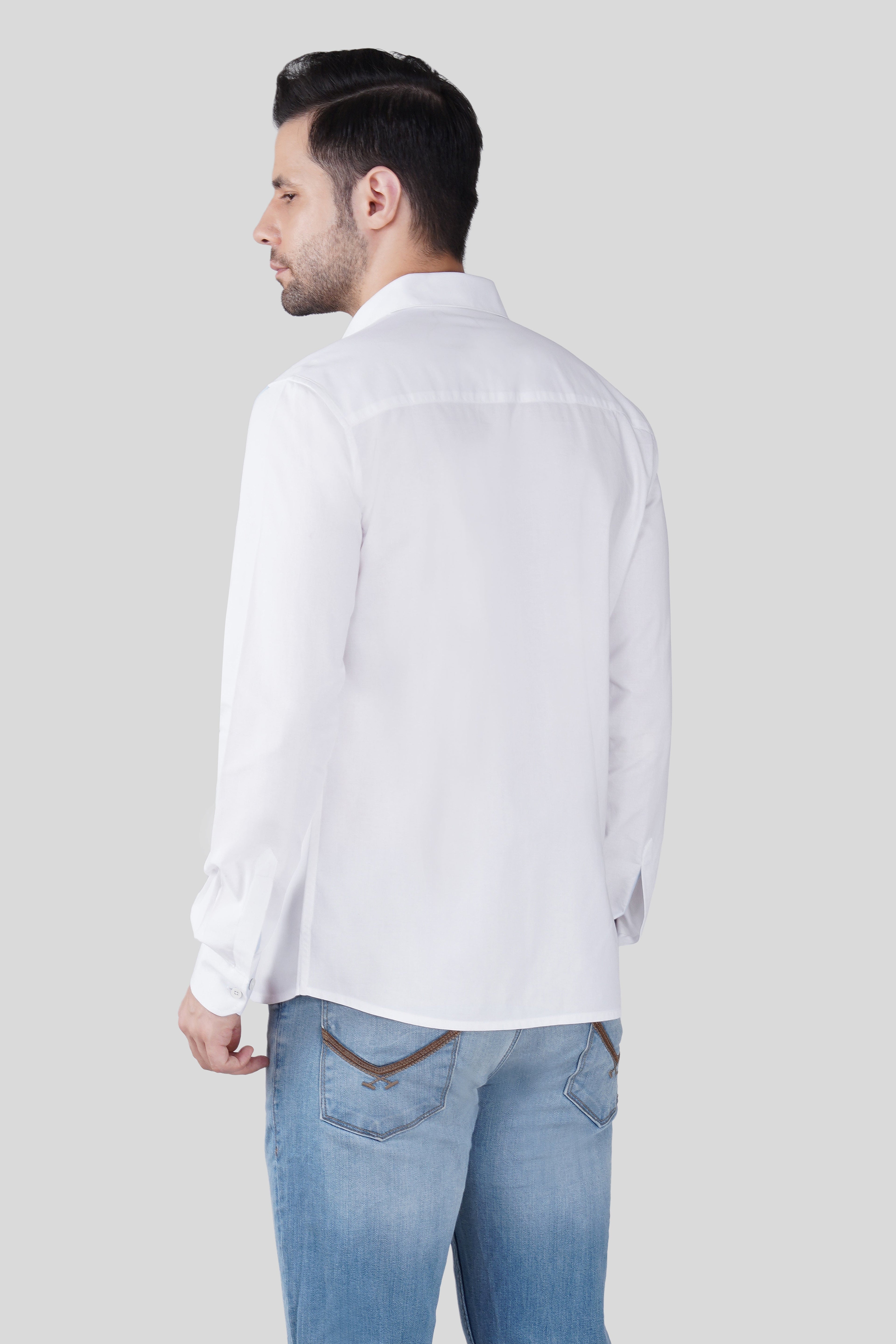 Pier Seven Luxe Cotton Printed Regular Fit Shirt for Men - White (JWC003) Pier Seven