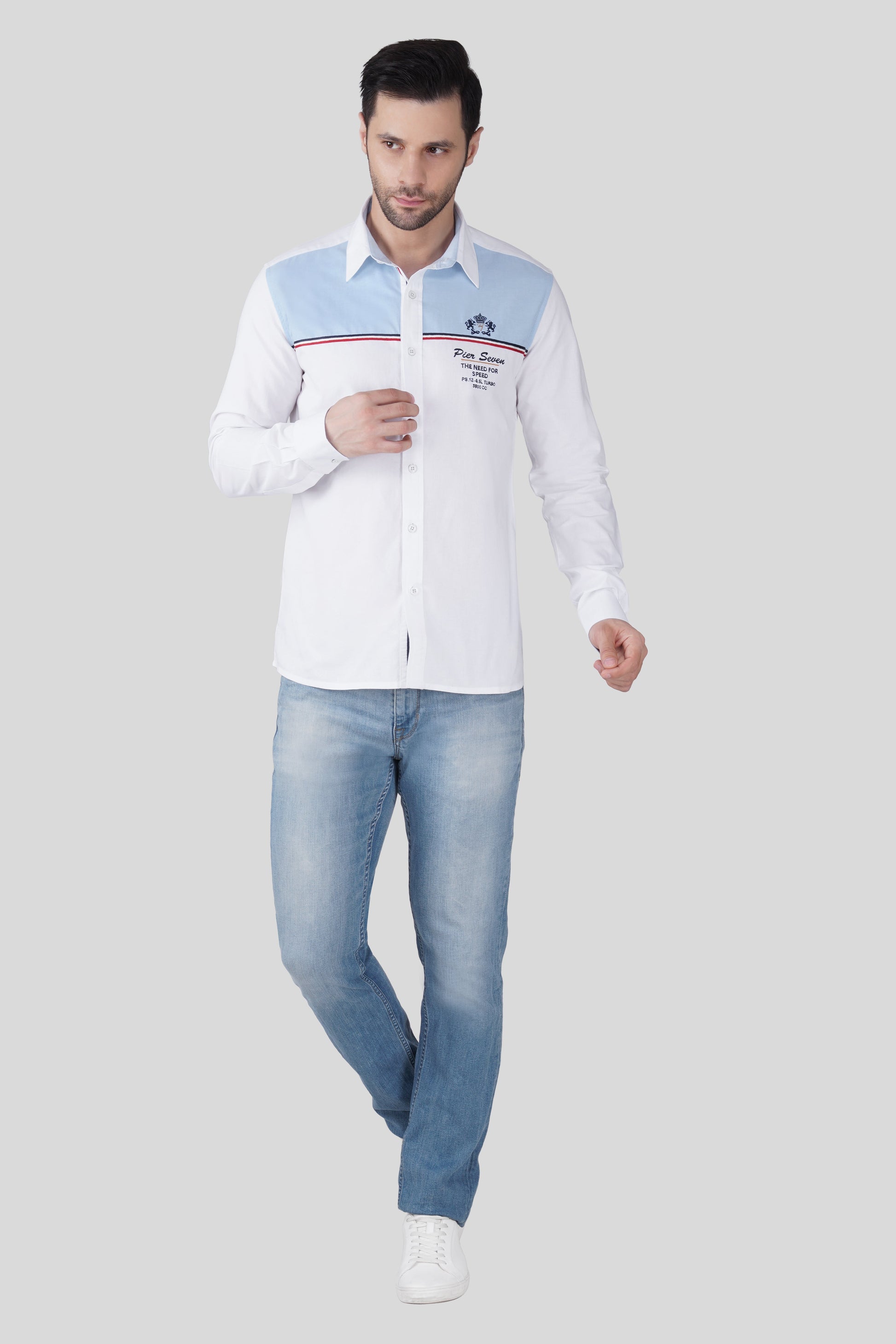 Pier Seven Luxe Cotton Printed Regular Fit Shirt for Men - White (JWC003) Pier Seven