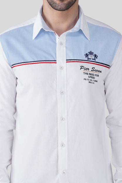Pier Seven Luxe Cotton Printed Regular Fit Shirt for Men - White (JWC003) Pier Seven