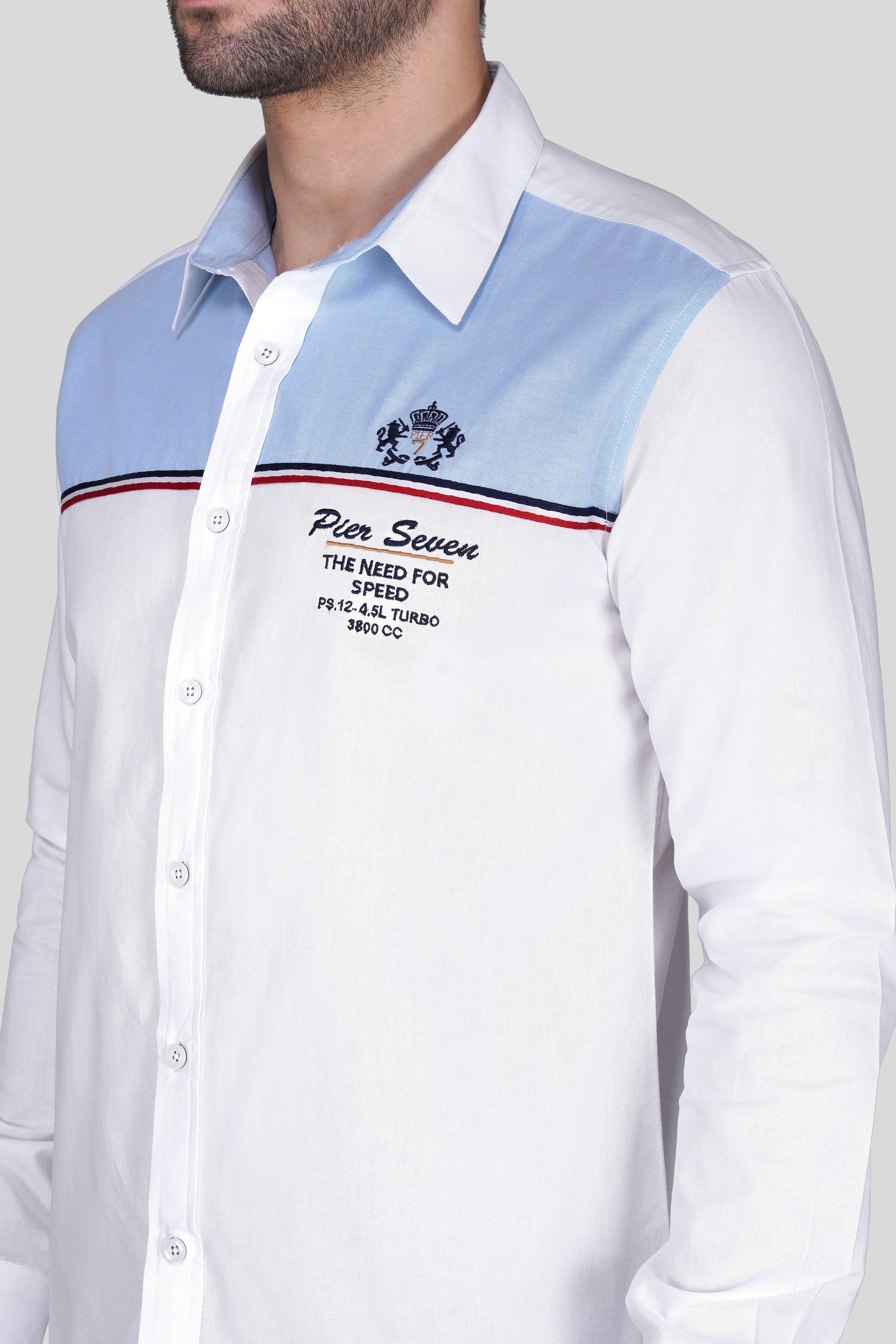 Pier Seven Luxe Cotton Printed Regular Fit Shirt for Men - White (JWC003) Pier Seven