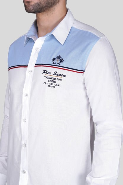 Pier Seven Luxe Cotton Printed Regular Fit Shirt for Men - White (JWC003) Pier Seven