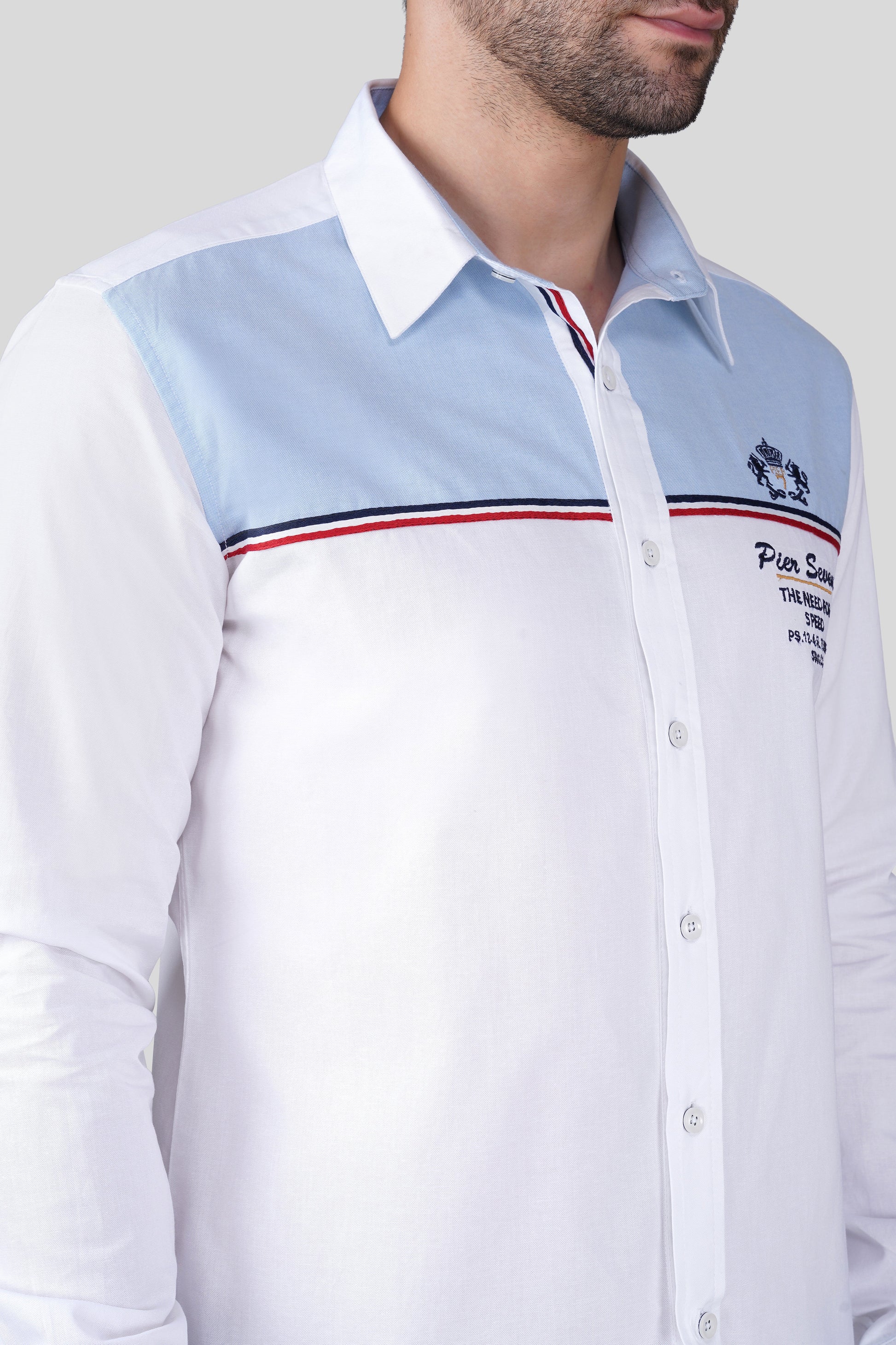 Pier Seven Luxe Cotton Printed Regular Fit Shirt for Men - White (JWC003) Pier Seven