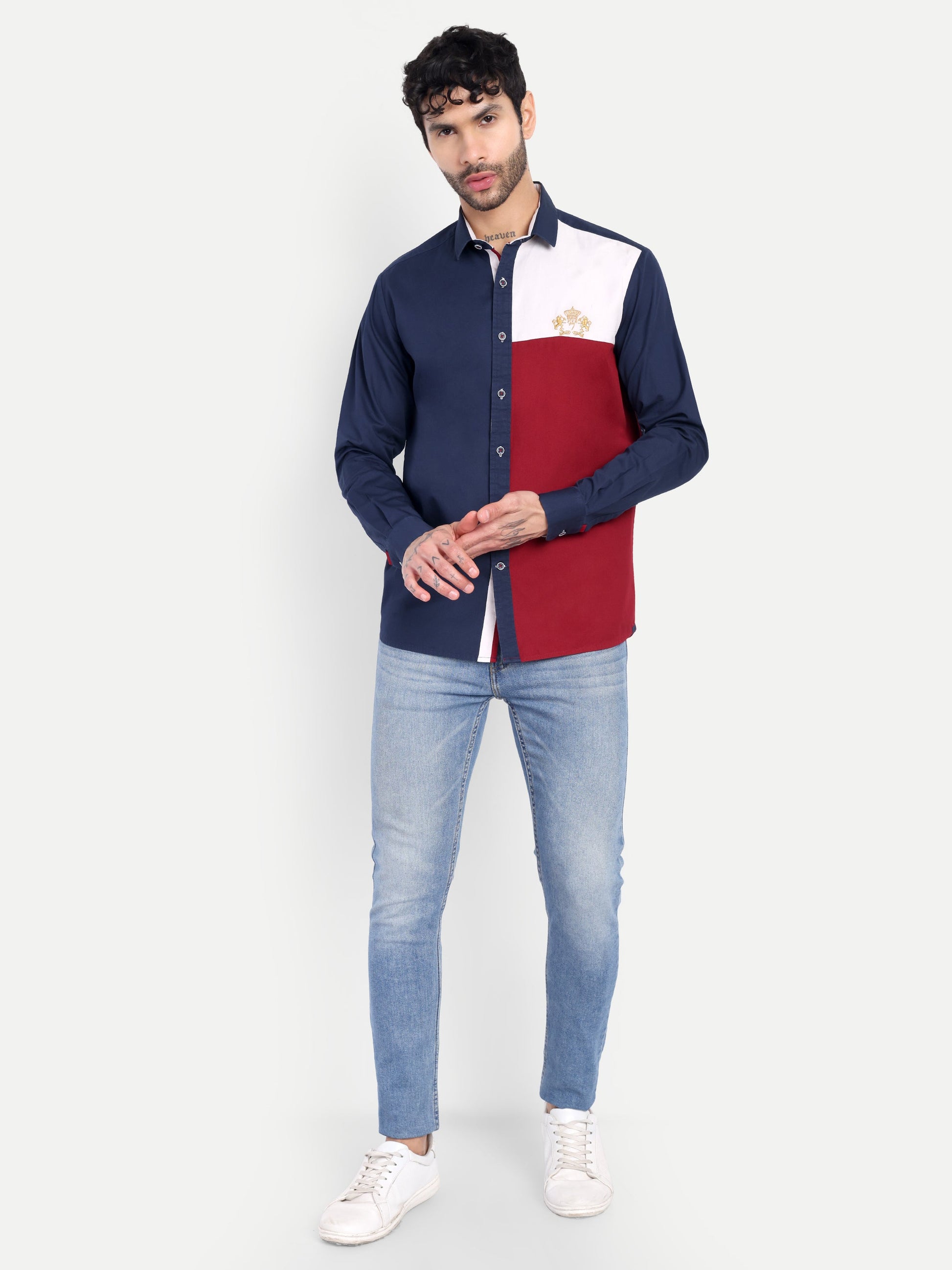 Pier Seven Luxe Cotton Printed Regular Fit Shirt for Men - Blue (JWM034) Pier Seven