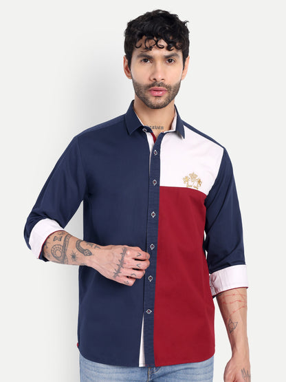 Pier Seven Luxe Cotton Printed Regular Fit Shirt for Men - Blue (JWM034) Pier Seven