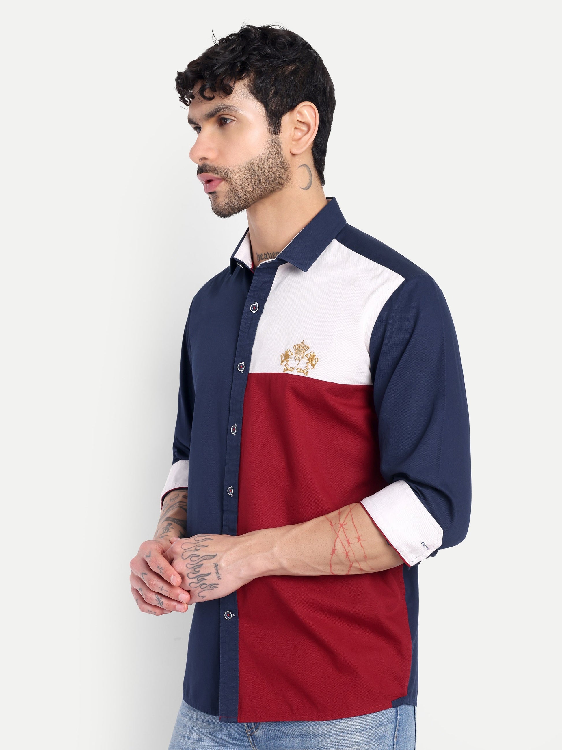 Pier Seven Luxe Cotton Printed Regular Fit Shirt for Men - Blue (JWM034) Pier Seven