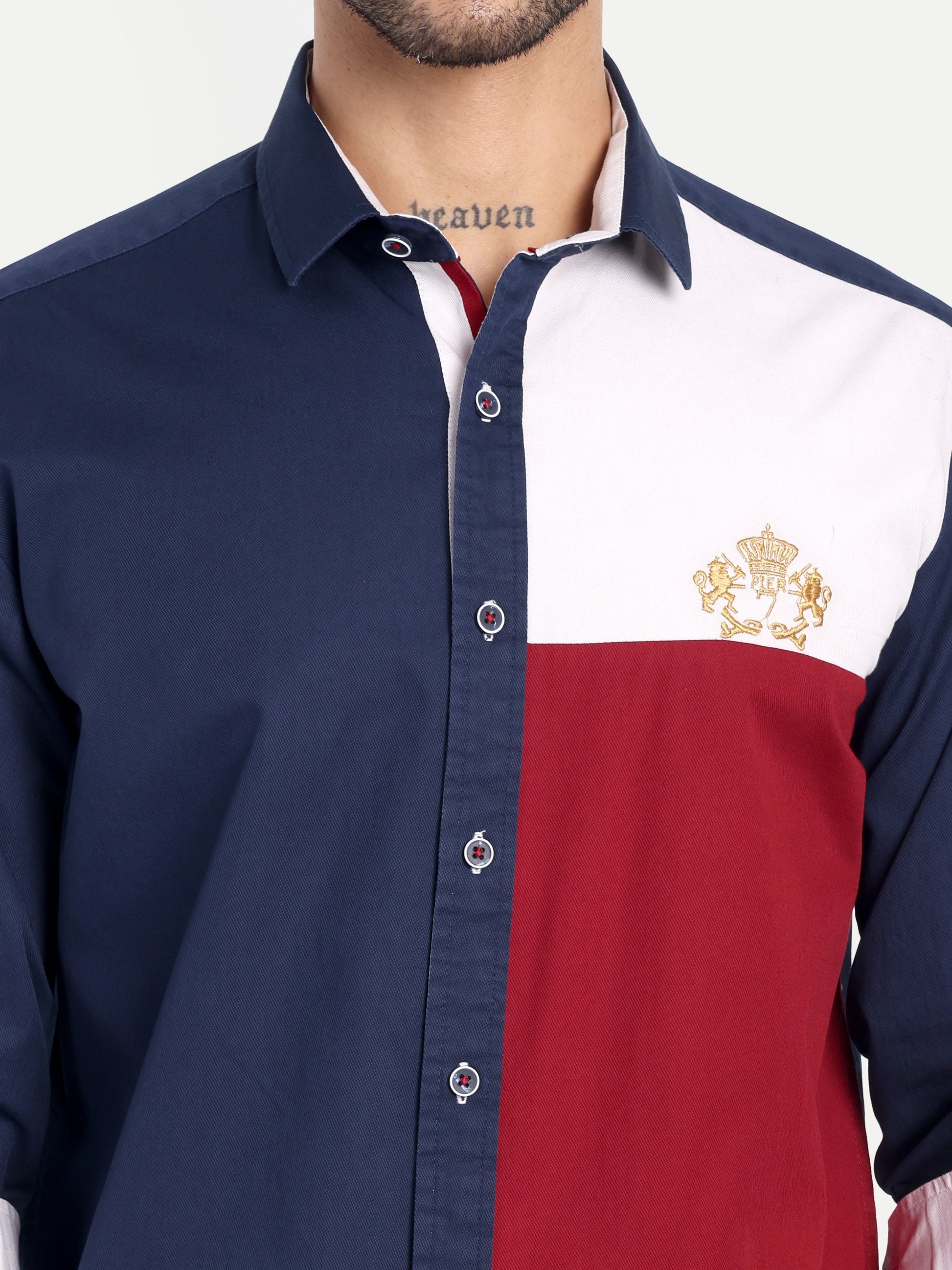 Pier Seven Luxe Cotton Printed Regular Fit Shirt for Men - Blue (JWM034) Pier Seven