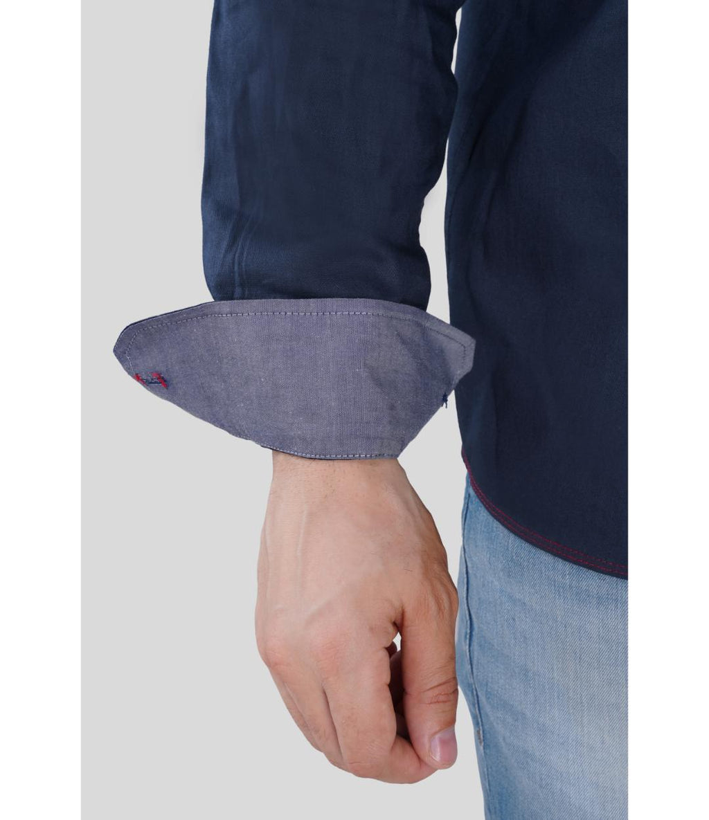 Premium Navy Blue Casual Shirt for Men | Embroidered Regular Fit Cotton Shirt (CWY065)