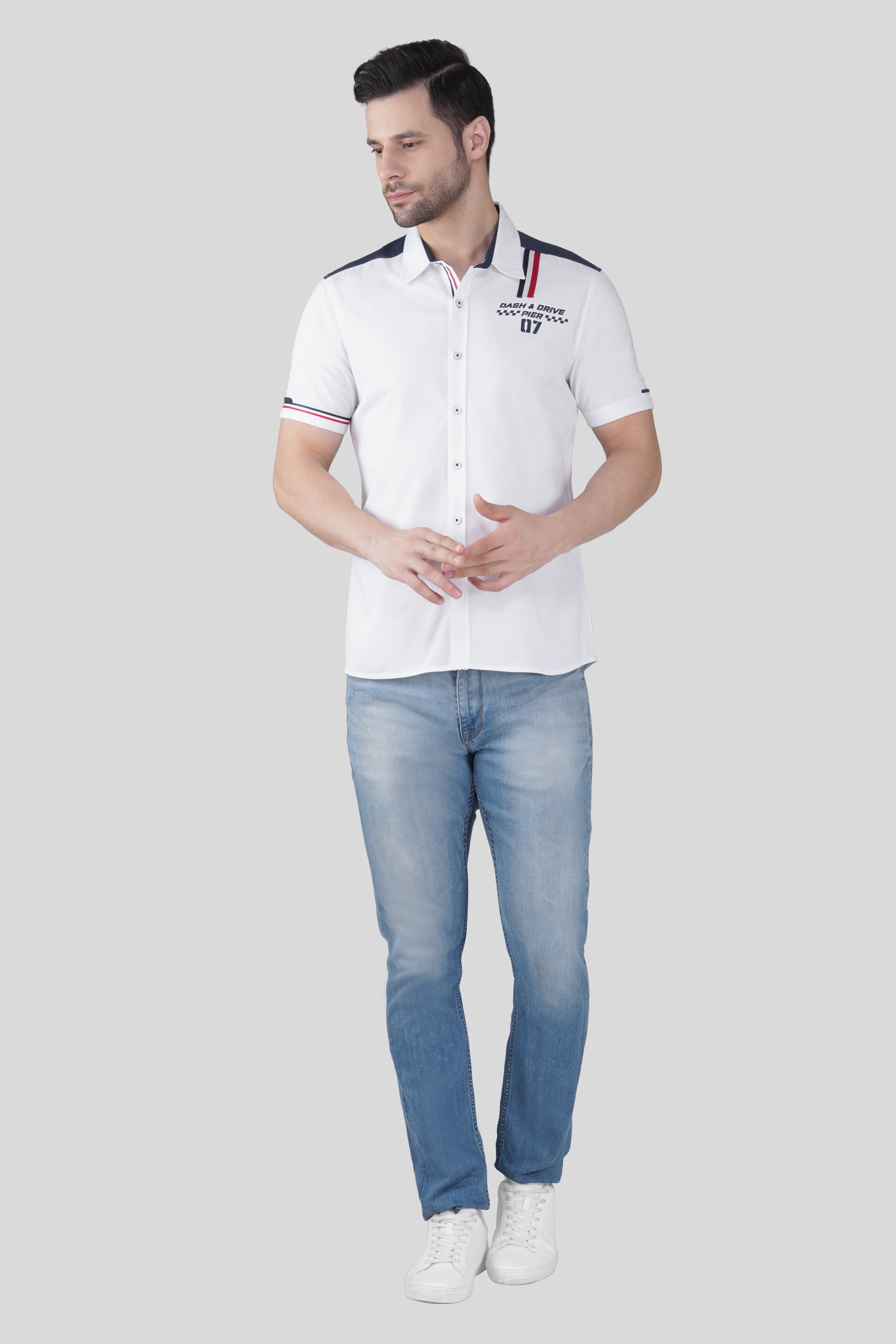 DASH AND DRIVE PRINTED CASUAL SHIRT WHITE
