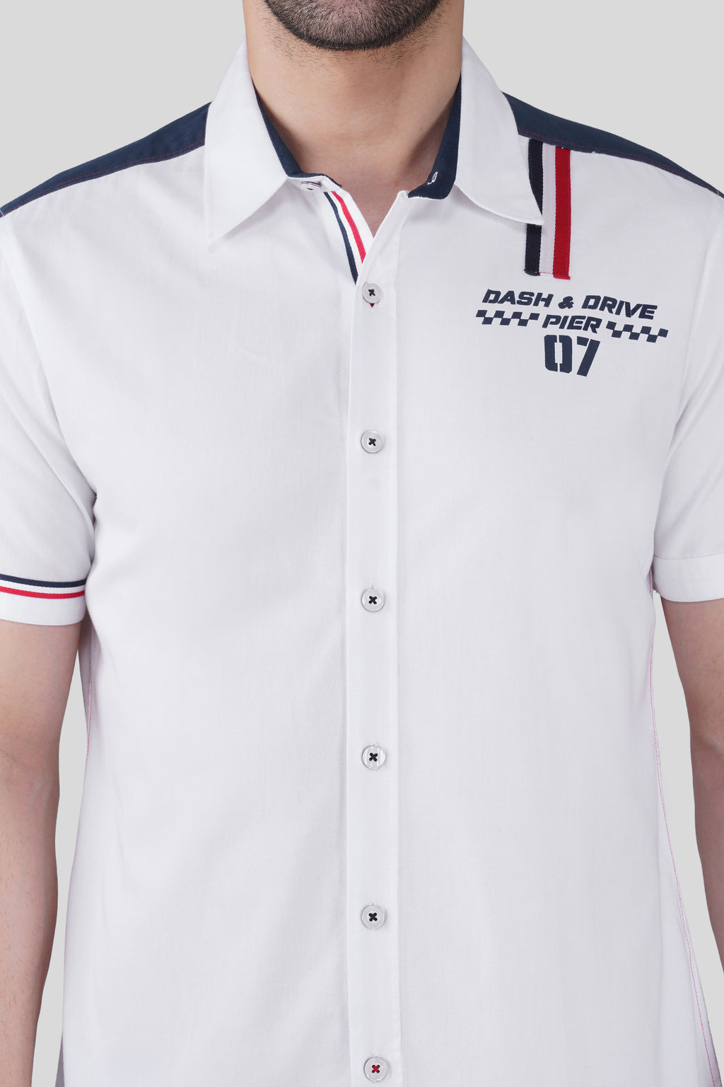 DASH AND DRIVE PRINTED CASUAL SHIRT WHITE