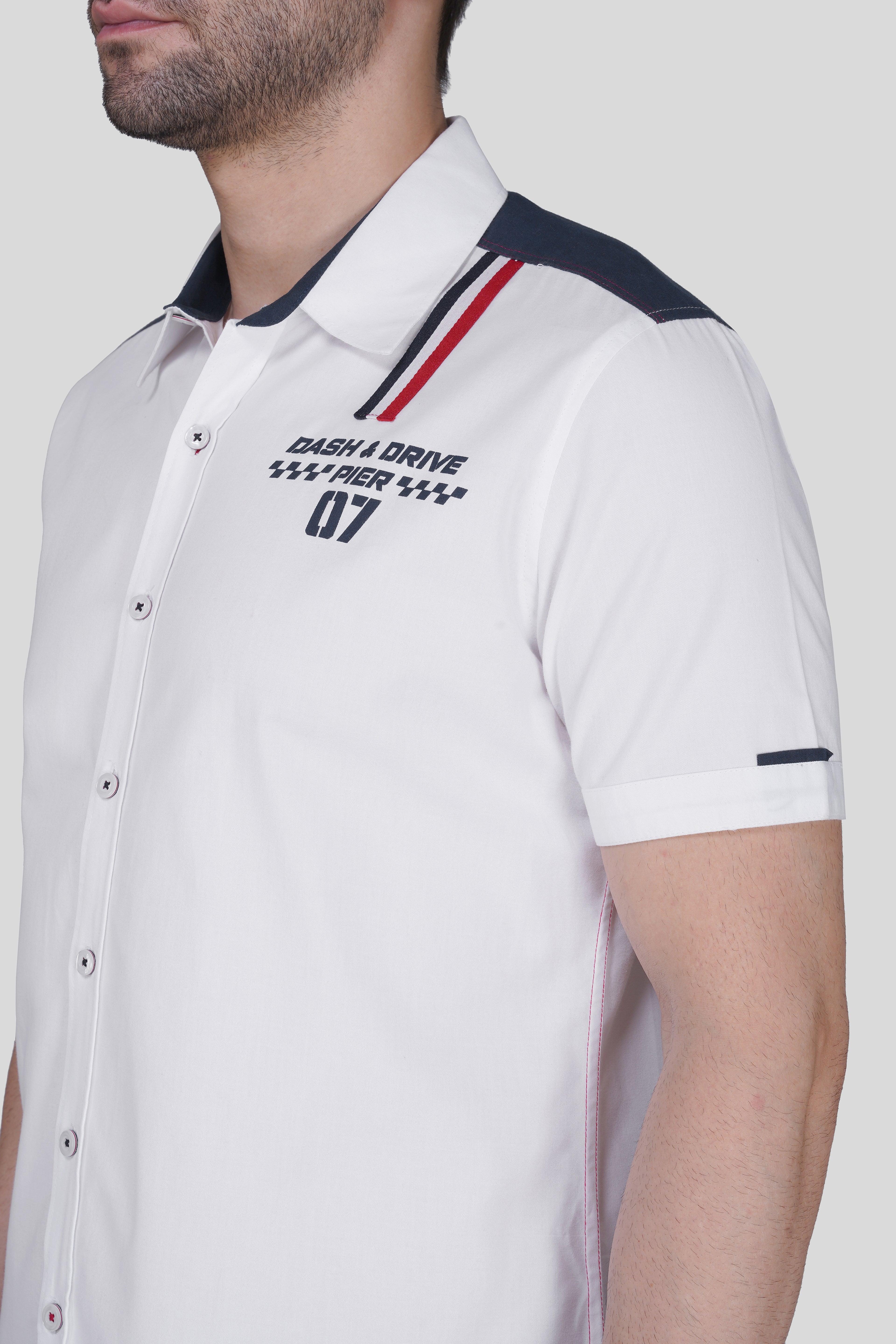 DASH AND DRIVE PRINTED CASUAL SHIRT WHITE