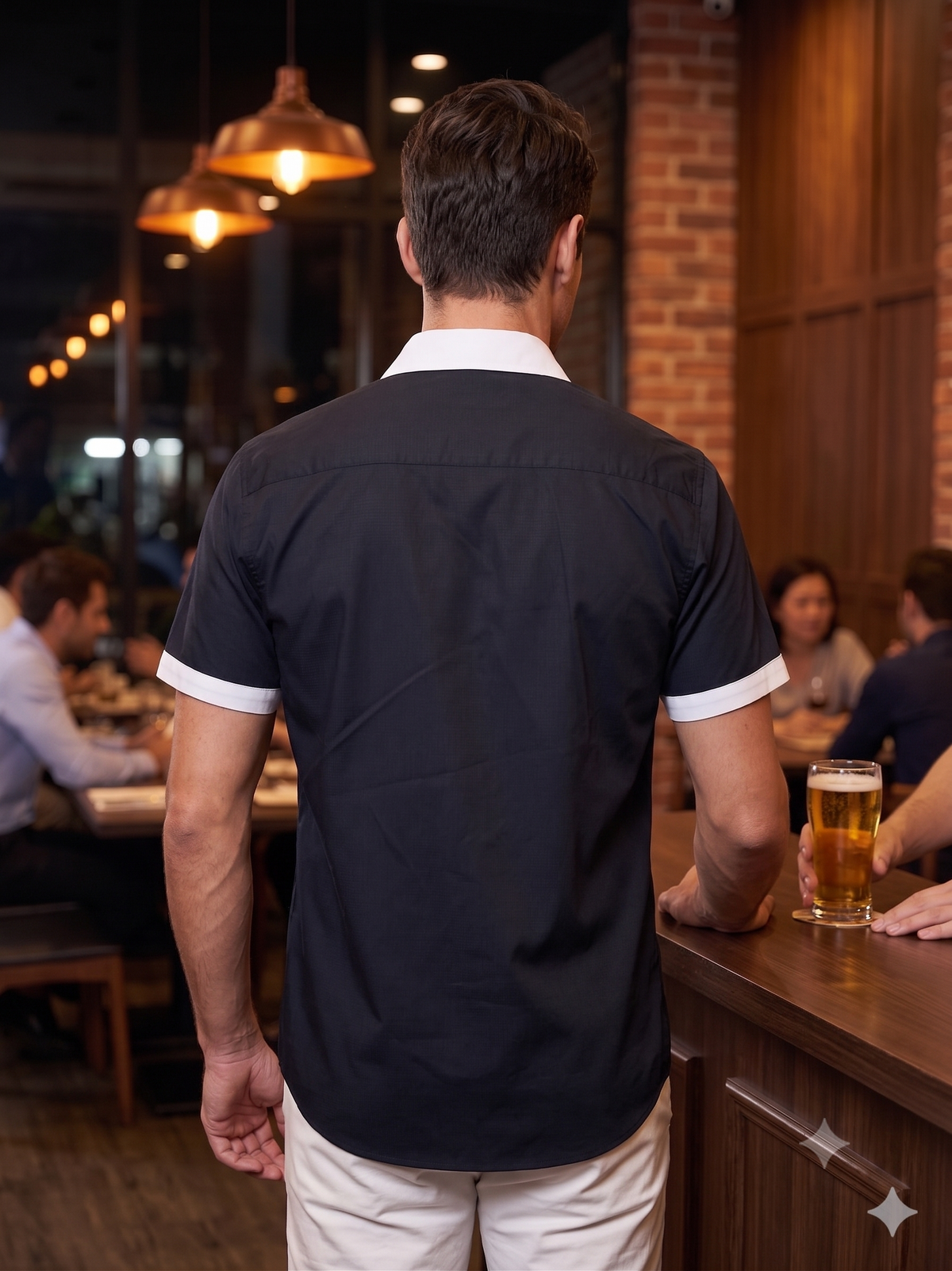 Men’s Black  Contrast Panel Half Sleeve Shirt CWY116