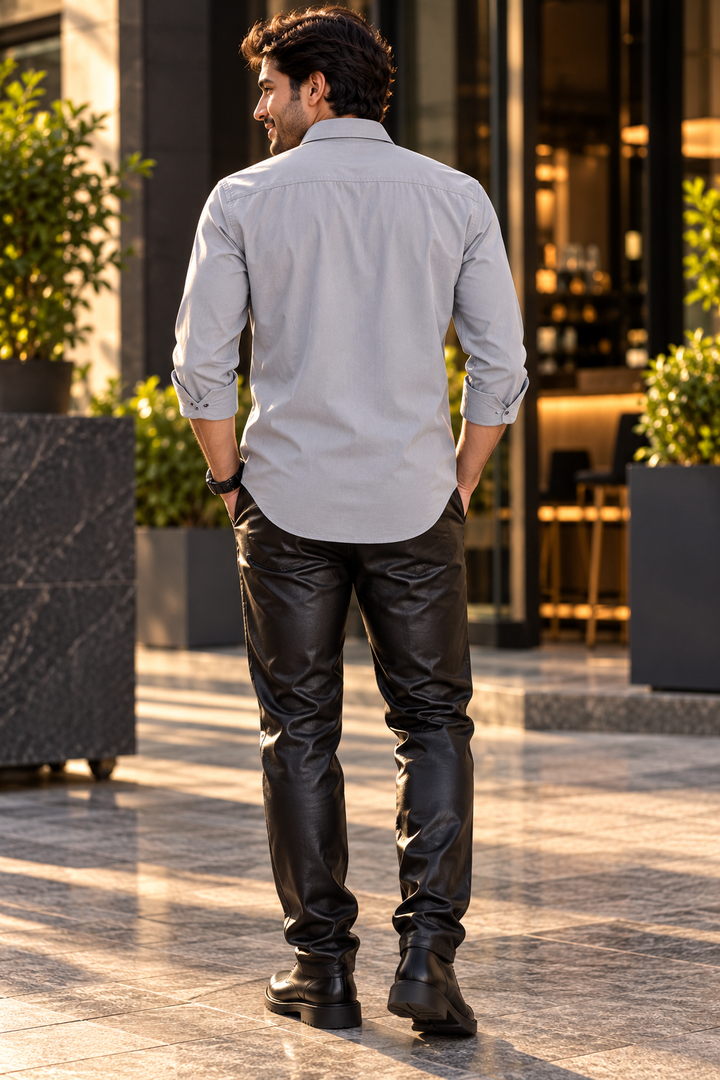 Chemise homme en mélange de coton brodé, coupe ajustée, manches longues - Noir (PWY066)