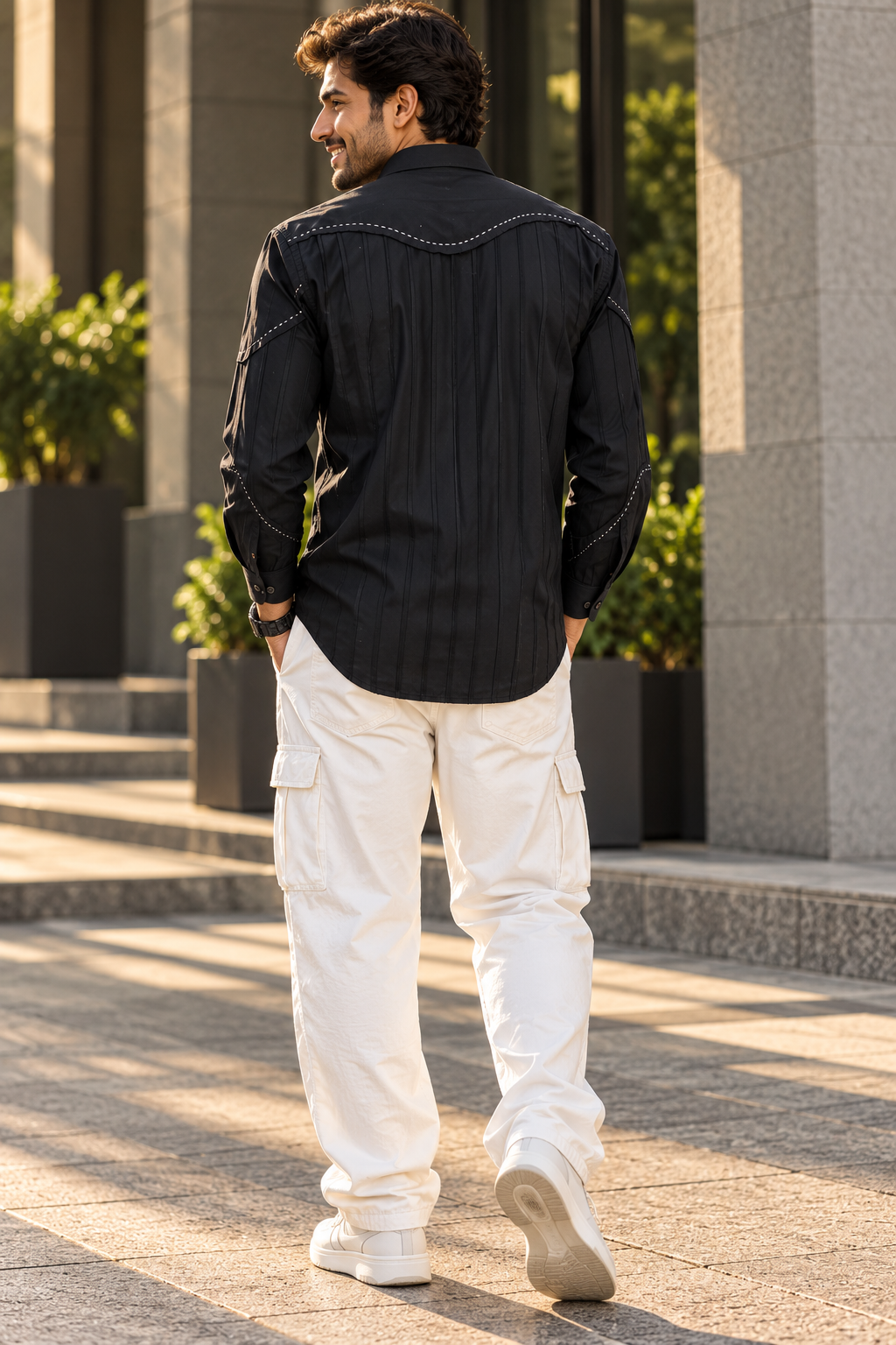 Pier Seven Black Dobby Contrast Stitch Shirt CWY120