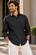 Pier Seven Black Dobby Contrast Stitch Shirt CWY120