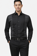 BLACK TEXTURE PRINT PANEL PARTY SHIRT  (PWY096)