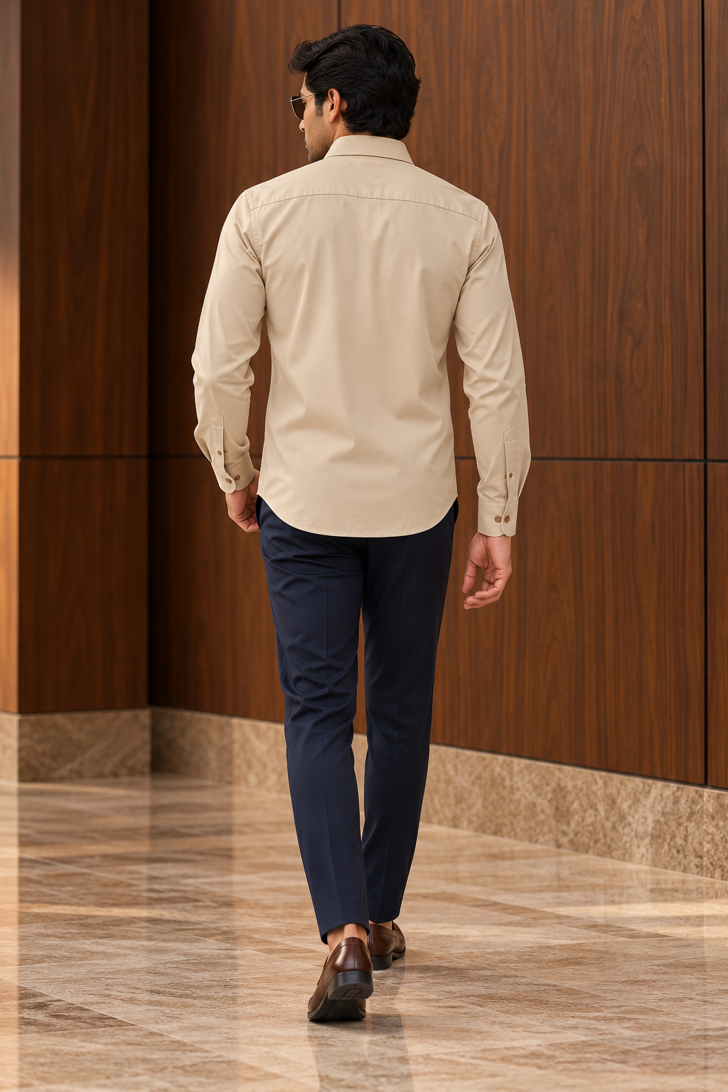 Pier Seven Men's Beige Embroided Leopard Motif Shirt PWY263