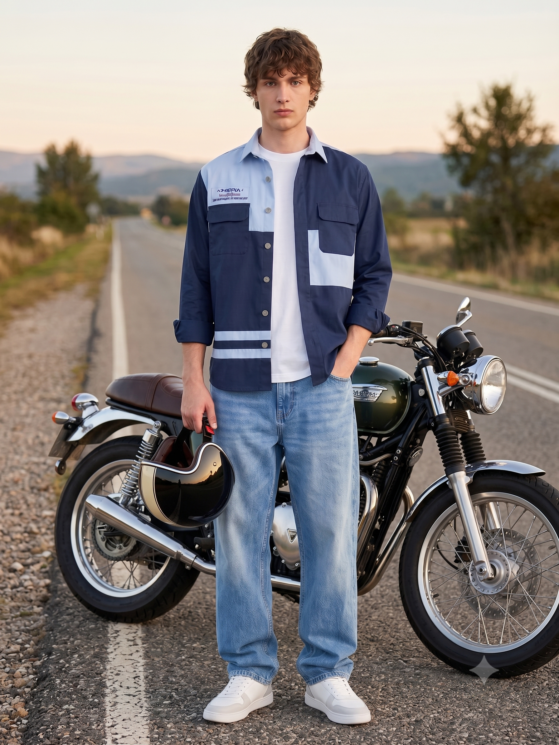 Navy Biker Colorblock Overshirt for Men JWM174