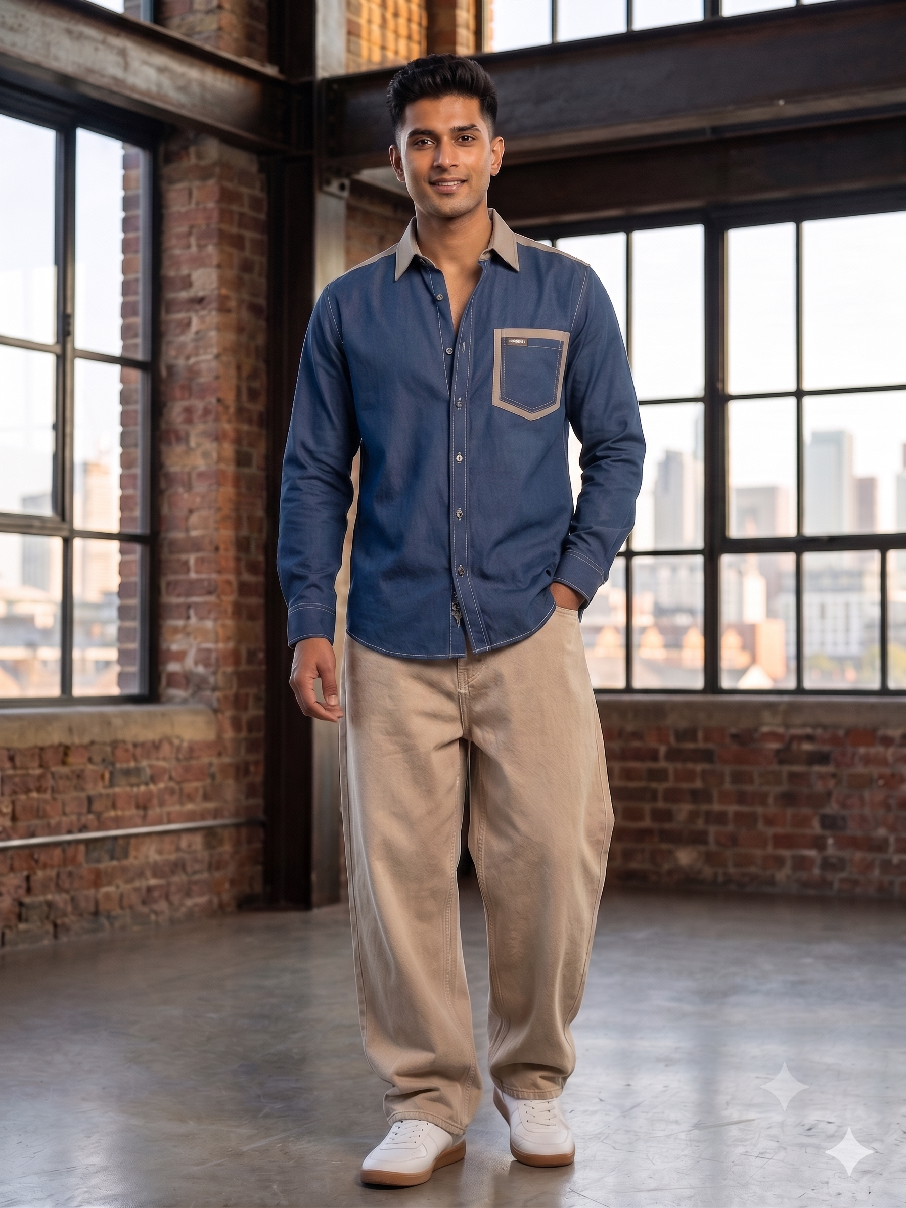Pier Seven Men’s Denim Look Contrast Collar Shirt JWM172