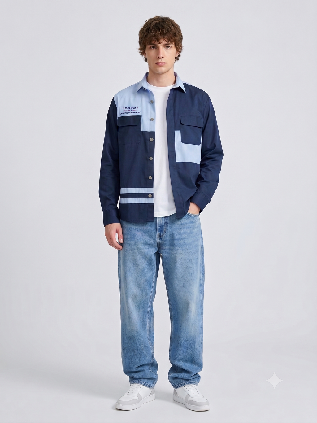 Navy Biker Colorblock Overshirt for Men JWM174