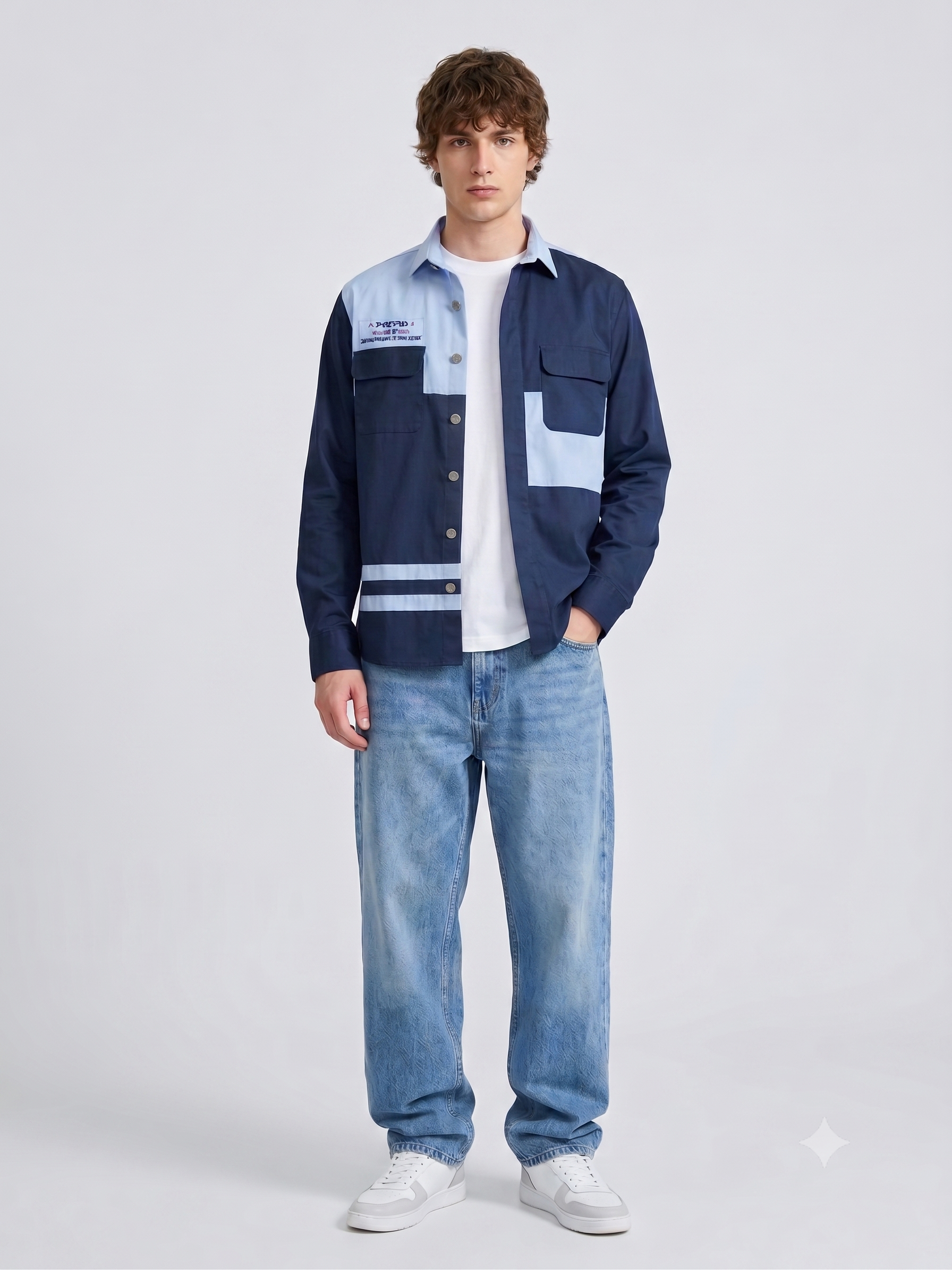 Navy Biker Colorblock Overshirt for Men JWM174